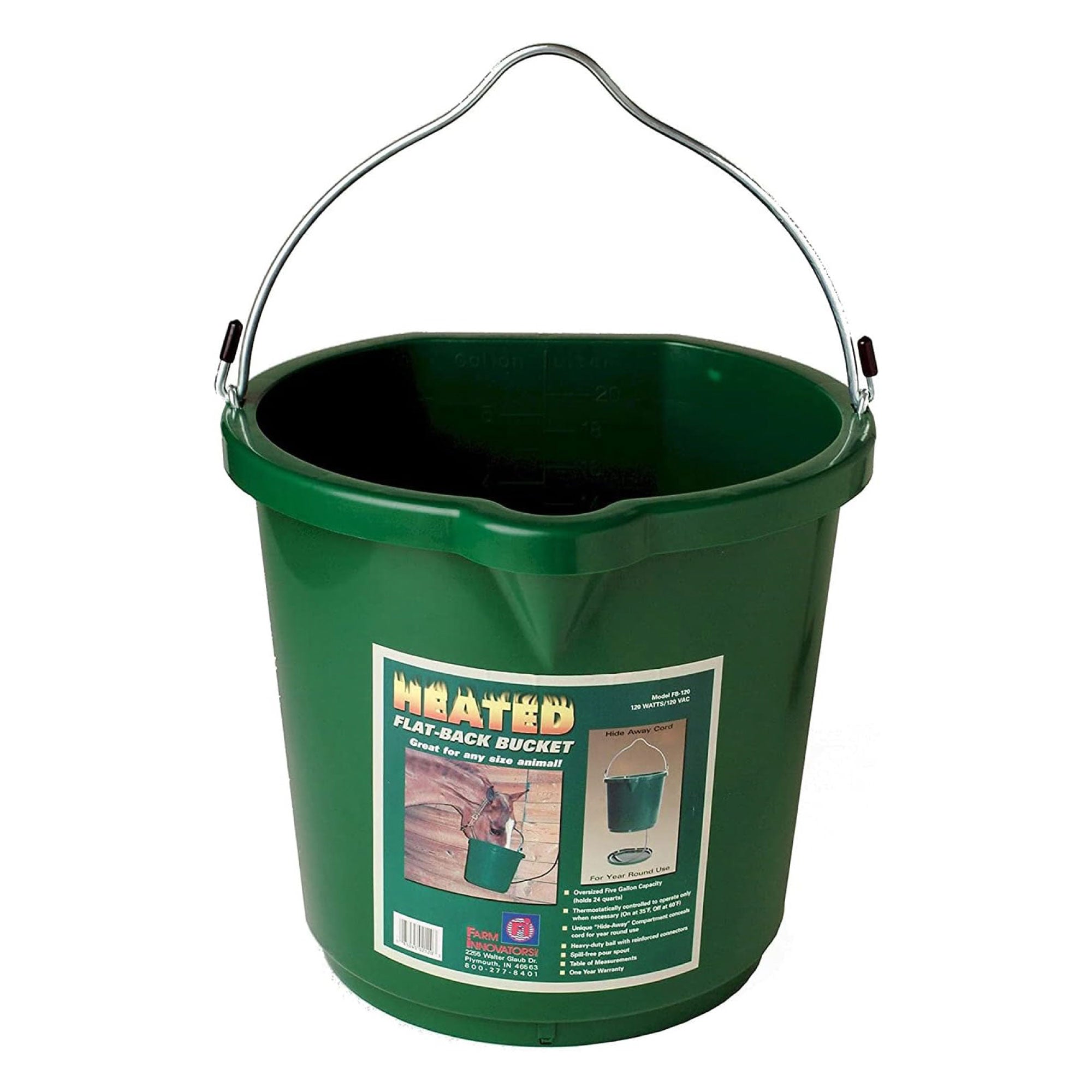 Farm Innovators Oversized 5 Gallon Plastic Flat Back Heated Bucket, 120 Watt - Smart-nests