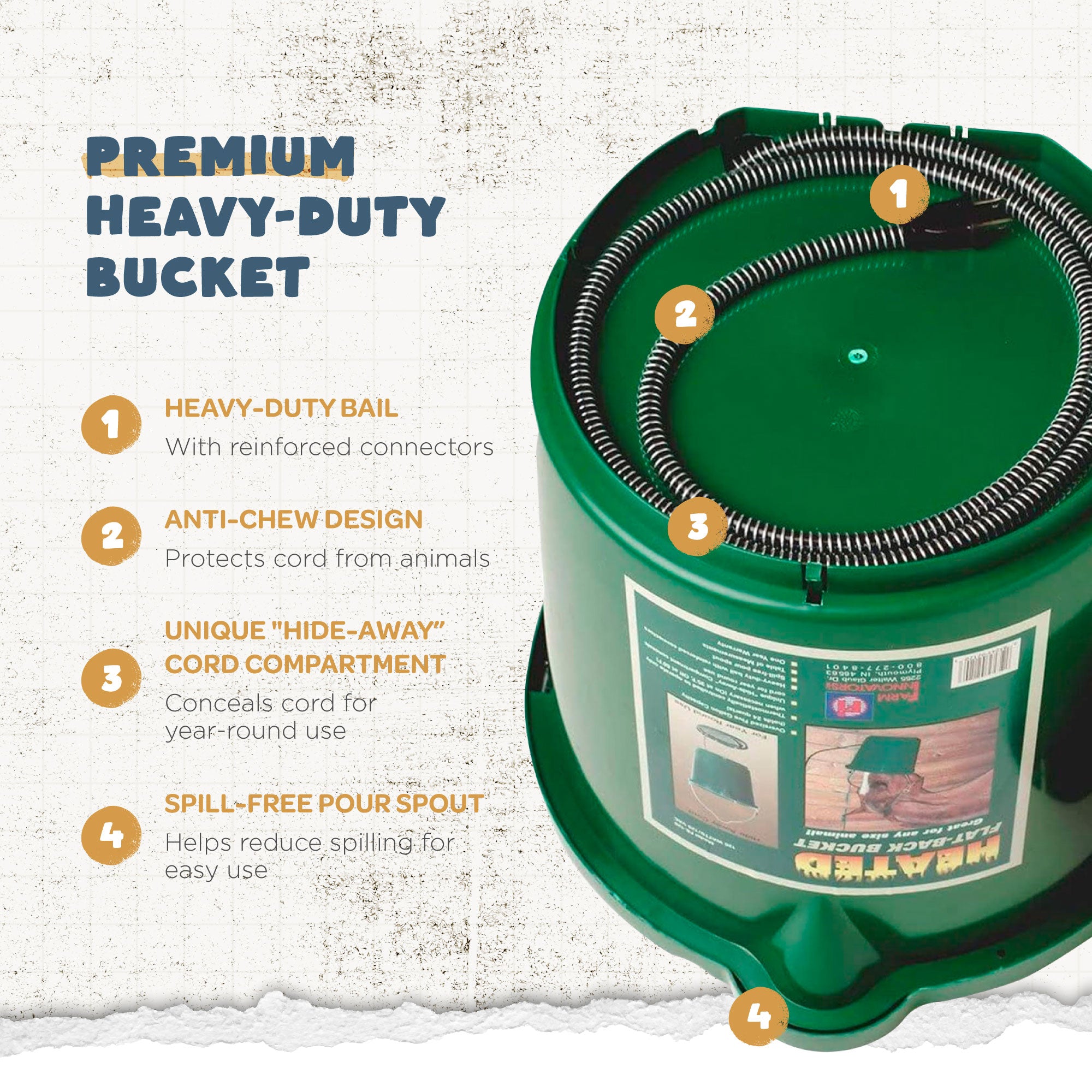 Farm Innovators Oversized 5 Gallon Plastic Flat Back Heated Bucket, 120 Watt - Smart-nests