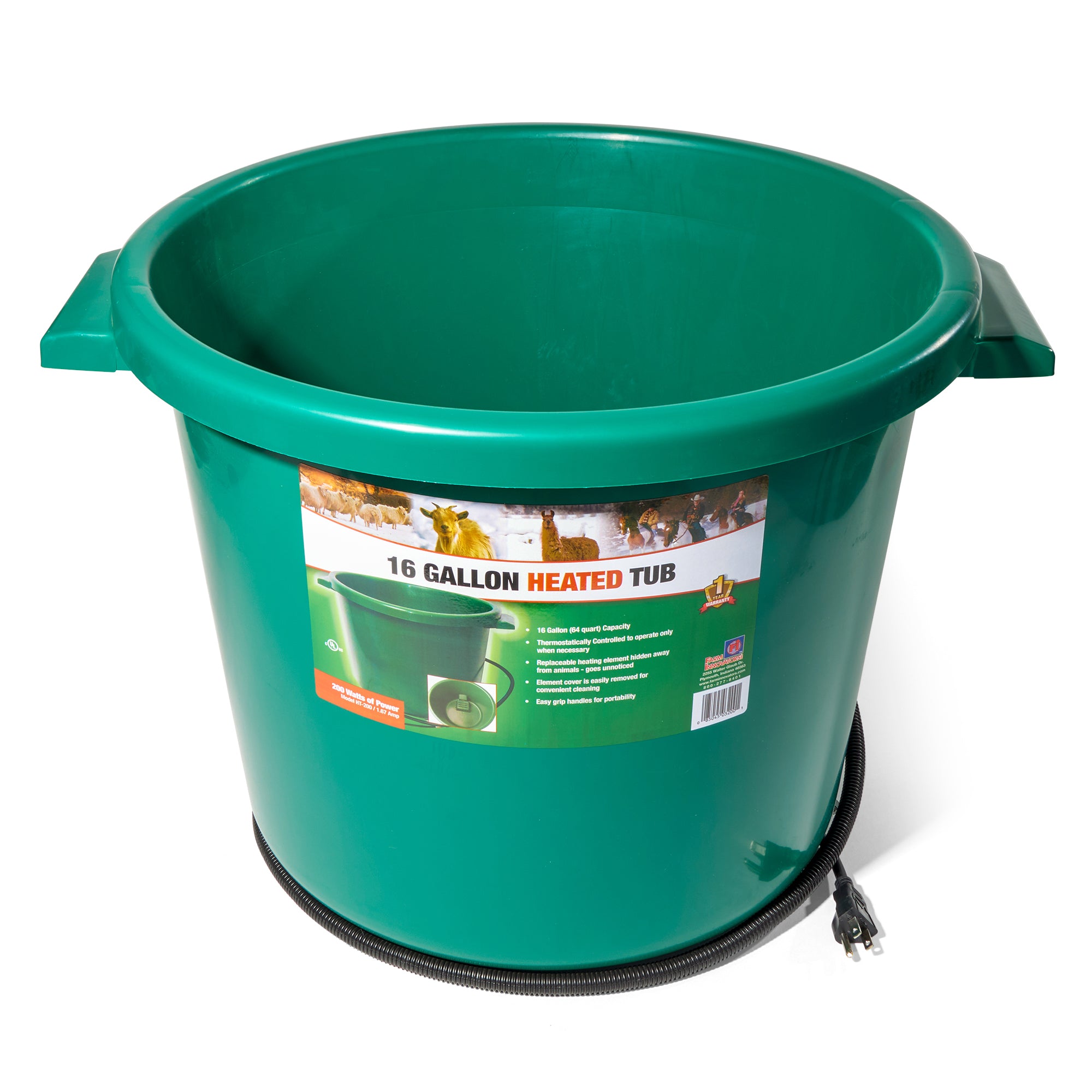 Farm Innovators Heated Bucket, Livestock Water Bowl w/Heating Element, 16 Gallon - Smart-nests