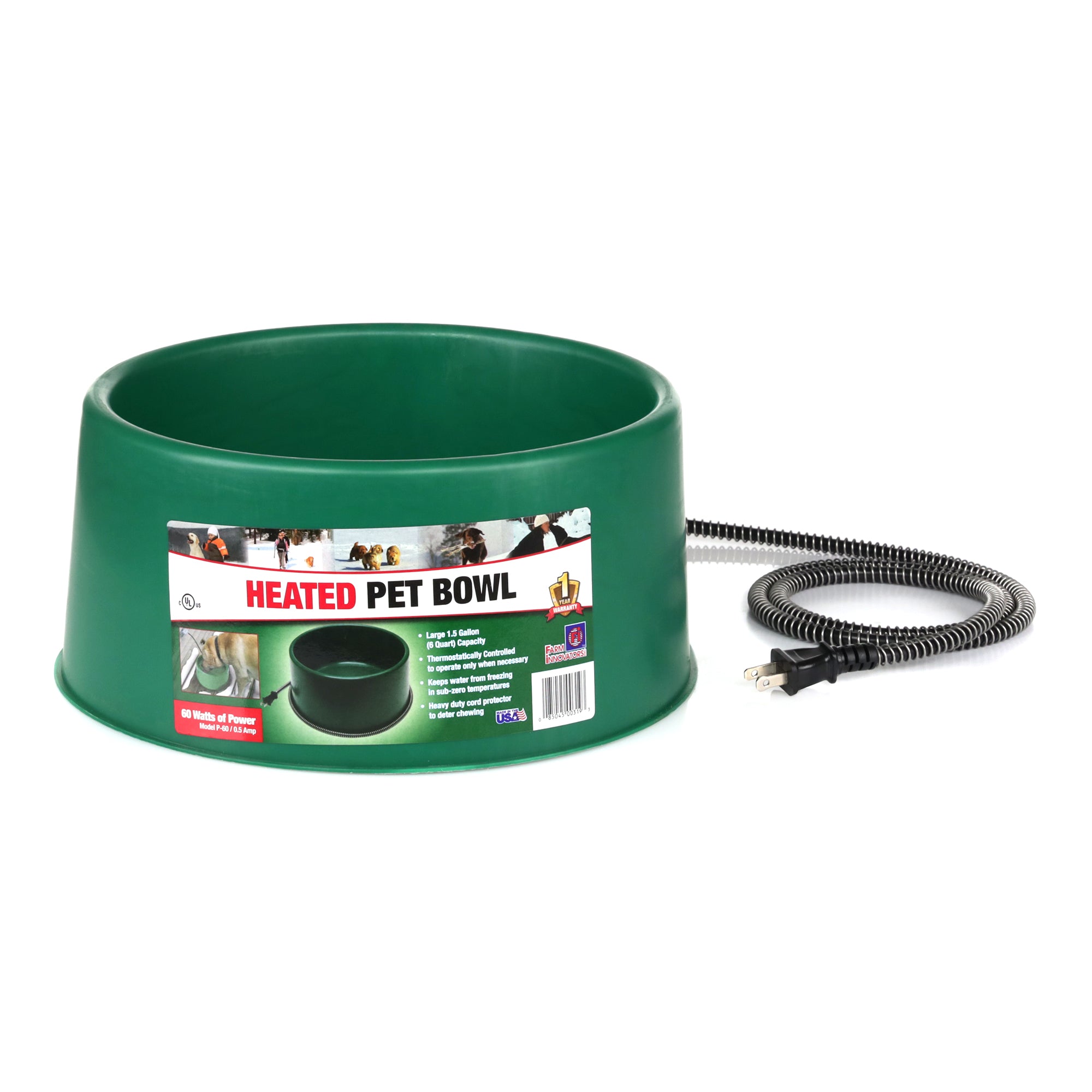 Farm Innovators P-60 1.5 Gallon Electric Heated Pet Water Bowl, 60 Watt, Green - Smart-nests