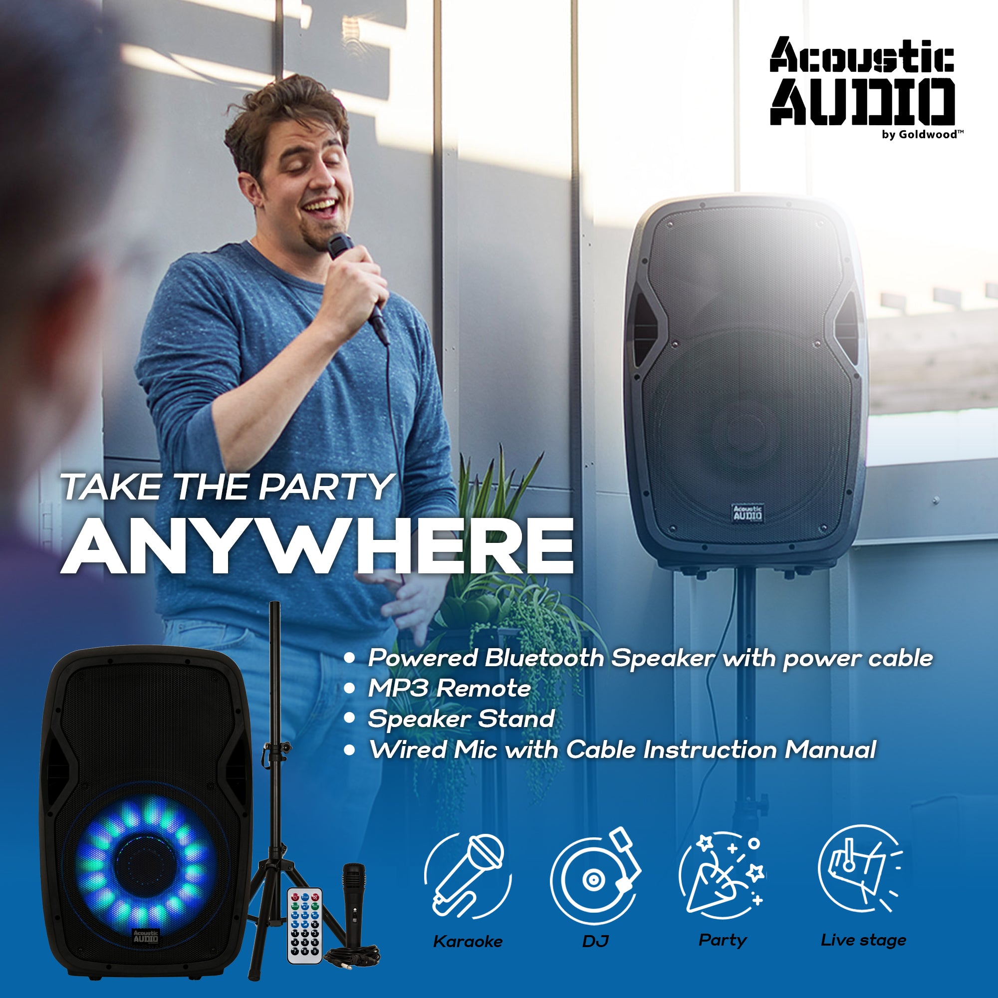 Acoustic Audio by Goldwood AA15LBS 15 Inch 1000W Bluetooth LED Speaker System - Smart-nests