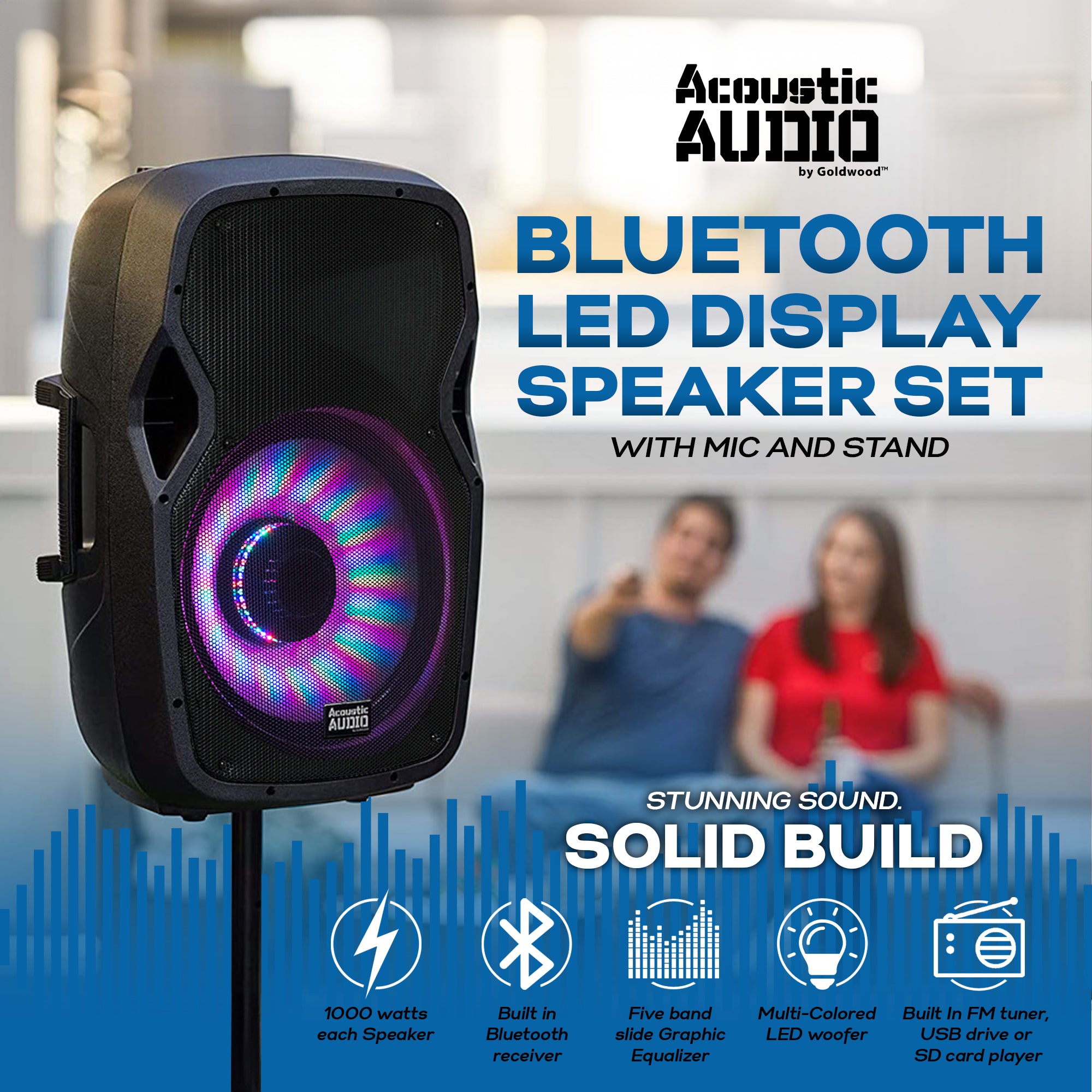 Acoustic Audio by Goldwood AA15LBS 15 Inch 1000W Bluetooth LED Speaker System - Smart-nests