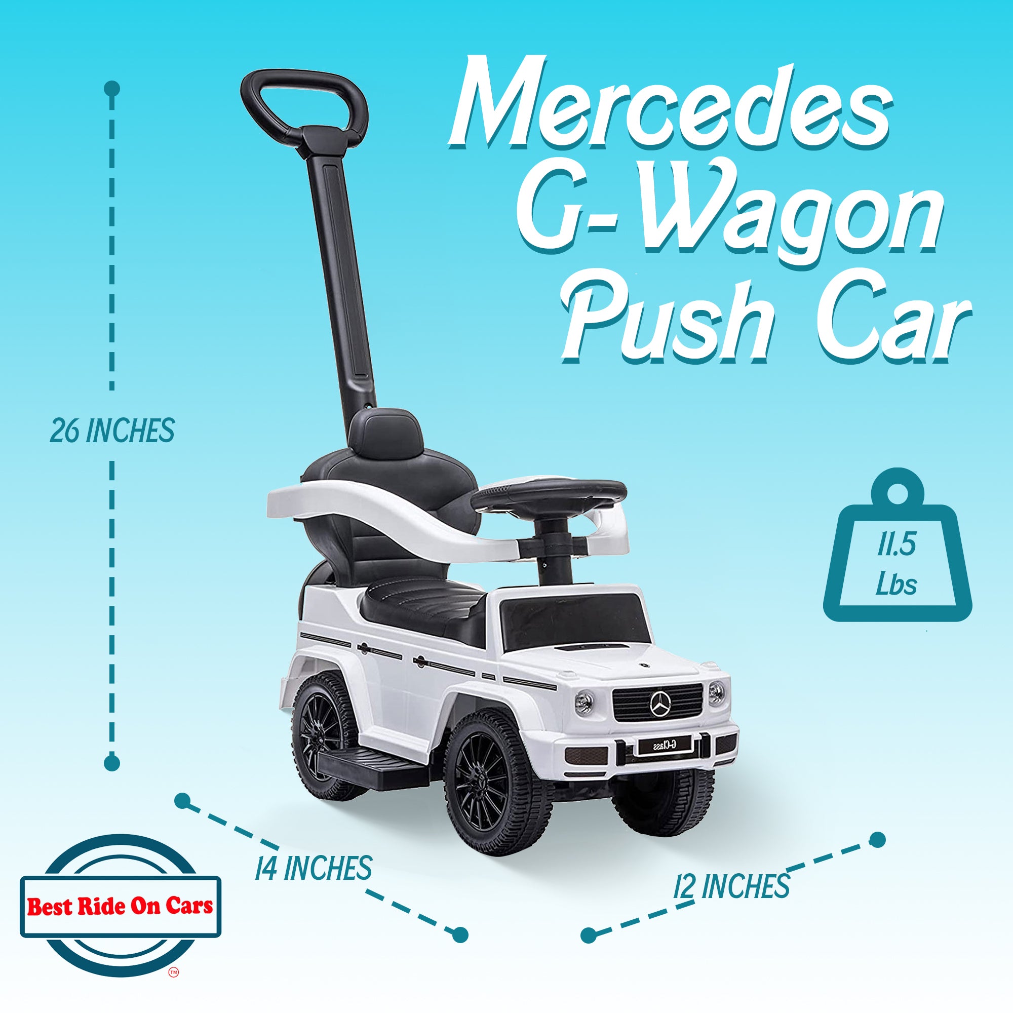 Best Ride On Cars Kids Outdoor Stroller Mercedes G-Wagon 3 in 1 Push Car, White - Smart-nests