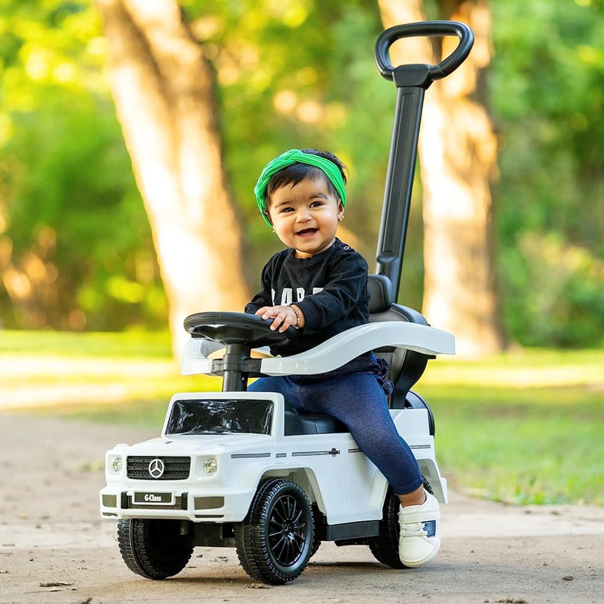 Best Ride On Cars Kids Outdoor Stroller Mercedes G-Wagon 3 in 1 Push Car, White - Smart-nests