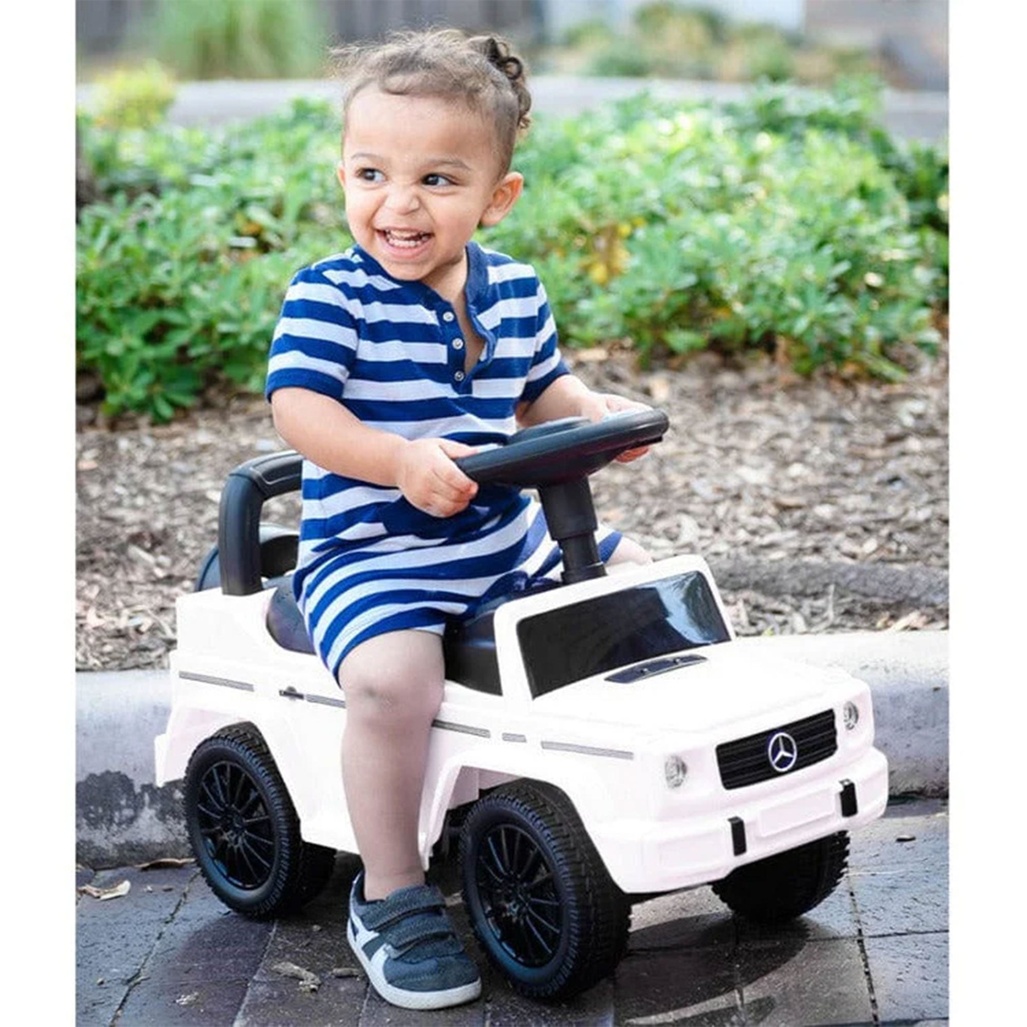 Best Ride On Car Kids Toddler Outdoor Stroller Mercedes G-Wagon Push Car, White - Smart-nests