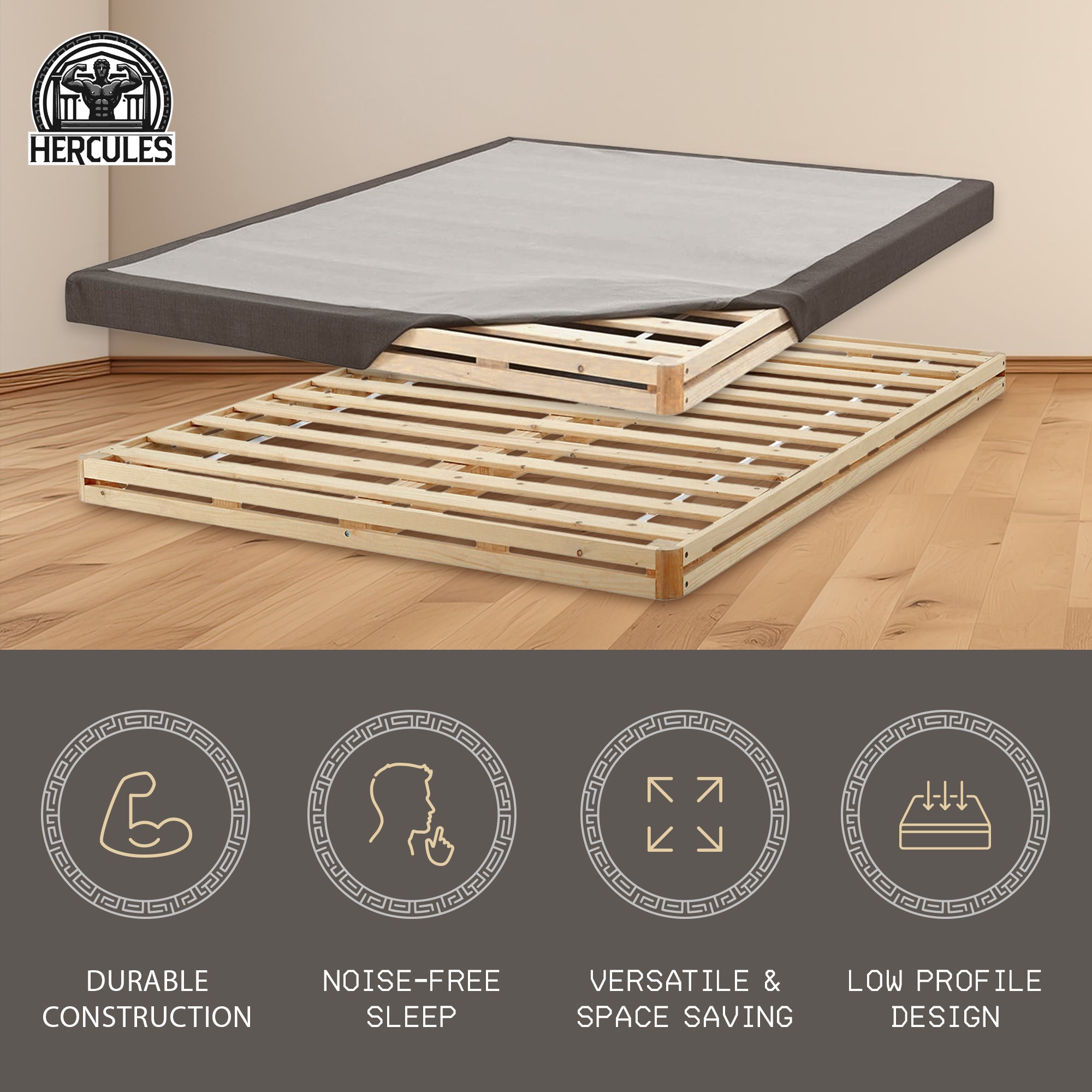 Hercules 4 Inch Low Profile Foundation Mattress Box Spring Replacement, King - Smart-nests