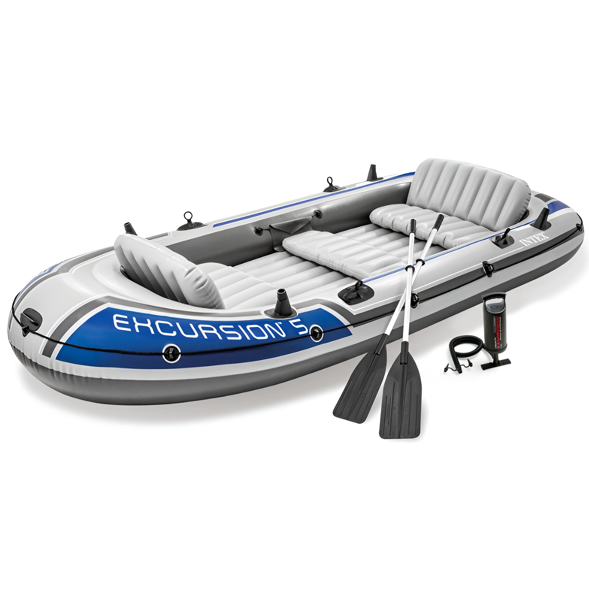 Intex Excursion 5 Person Inflatable Boat, Water Fishing River Raft Set w/Oars - Smart-nests
