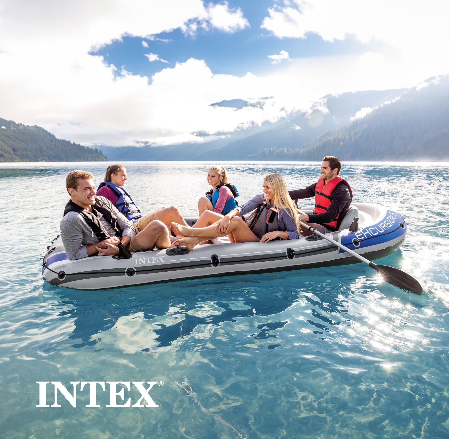 Intex Excursion 5 Person Inflatable Boat, Water Fishing River Raft Set w/Oars - Smart-nests
