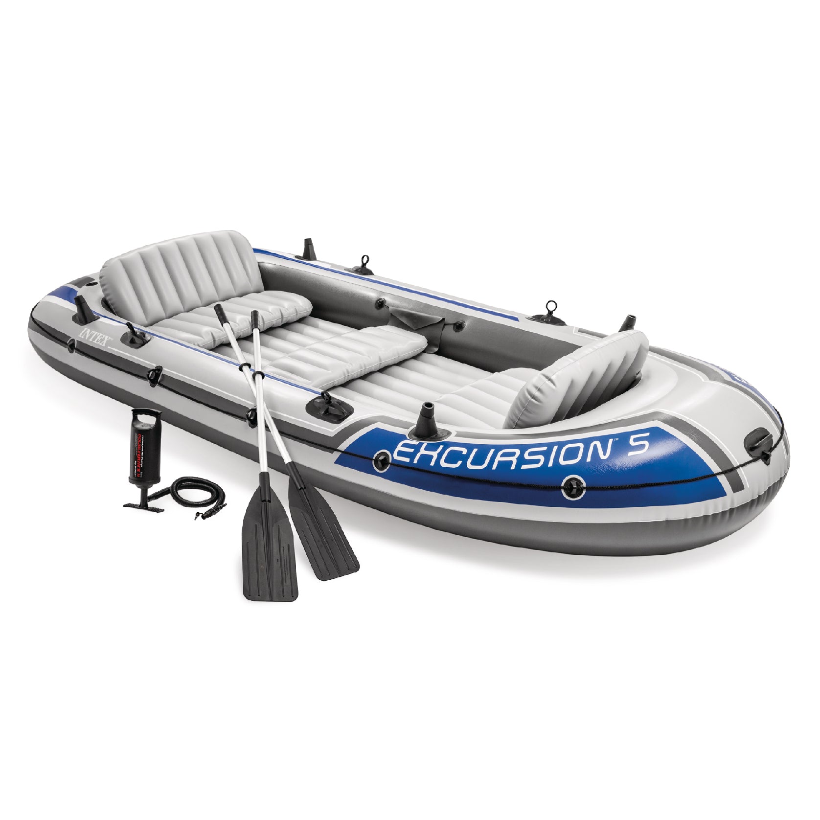 Intex Excursion 5 Person Inflatable Boat, Water Fishing River Raft Set w/Oars - Smart-nests