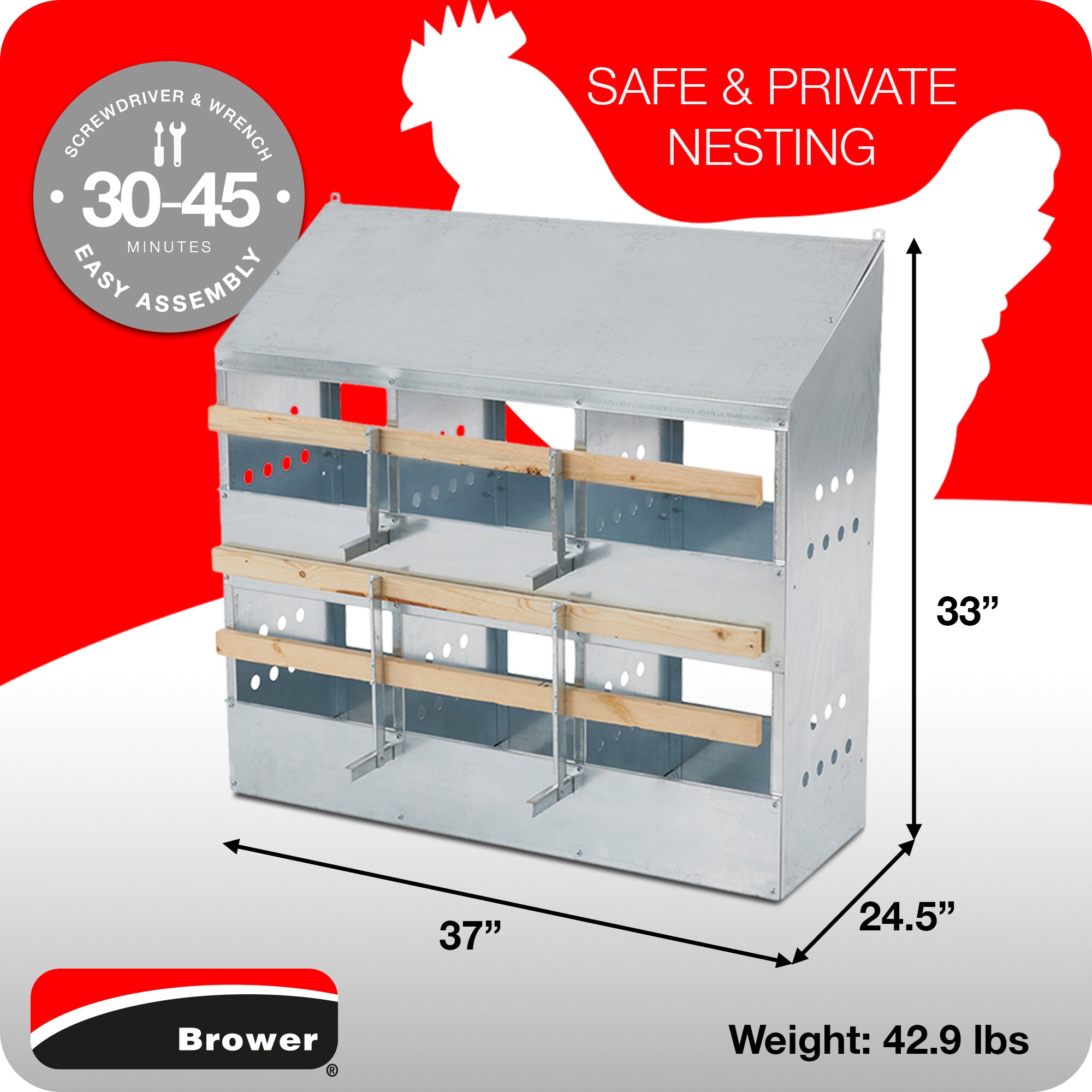 Brower 406B Galvanized Steel 6 Hole 30 Bird Poultry Nest Chicken Brooding Box - Smart-nests
