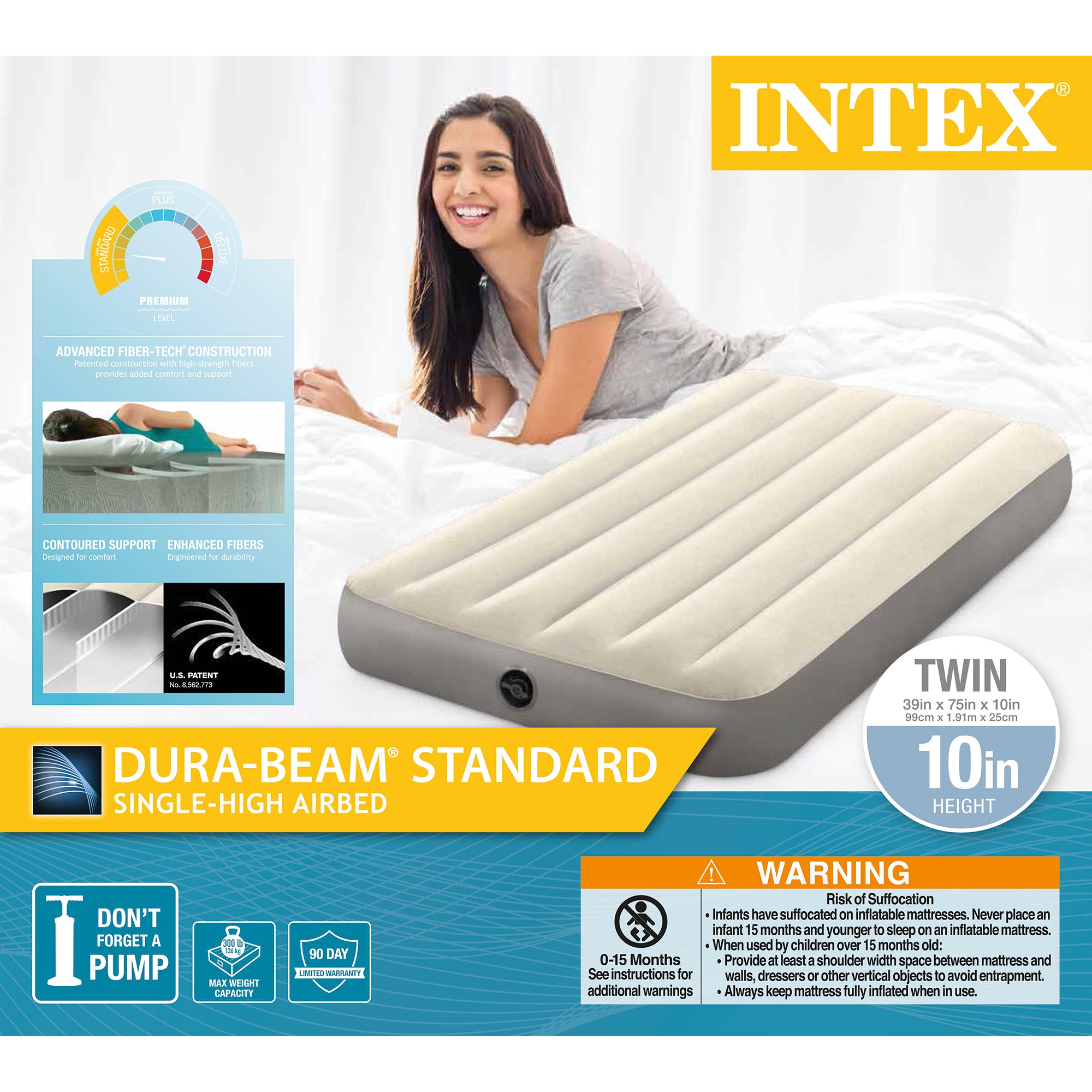 Intex 64101E Dura-Beam Standard Series Single Height Inflatable Airbed, Twin - Smart-nests