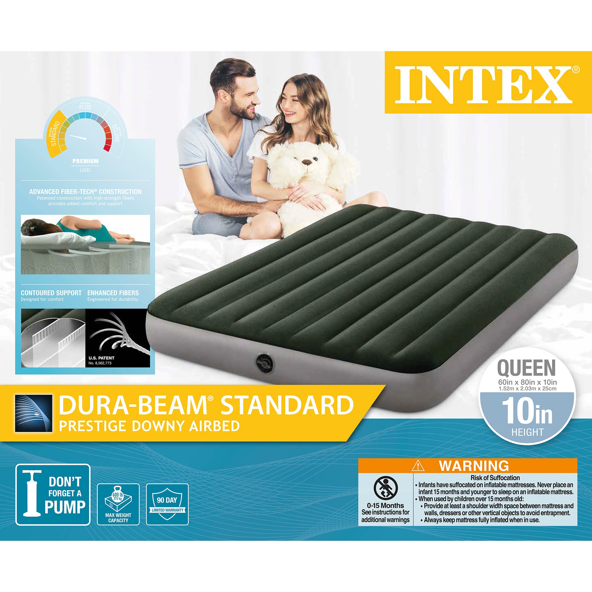 Intex 64109E Dura-Beam Standard Series Prestige Downy Inflatable Airbed, Queen - Smart-nests
