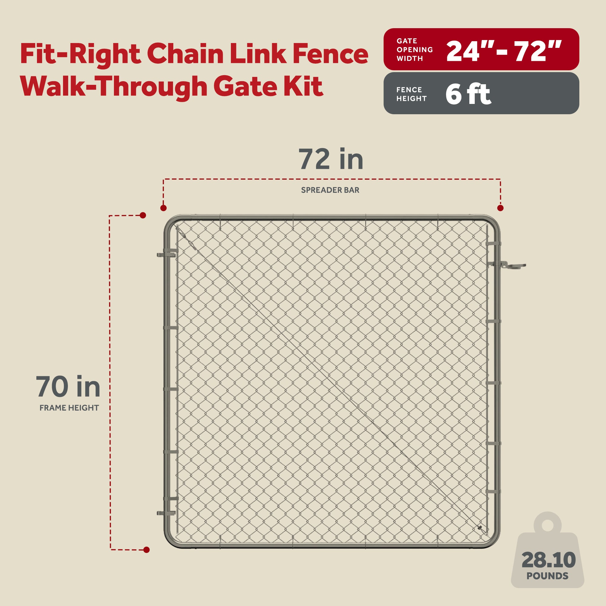 Adjust-A-Gate Fit-Right Chain Link Fence Walk-Through Gate Kit (24"-72"W x 6'H) - Smart-nests