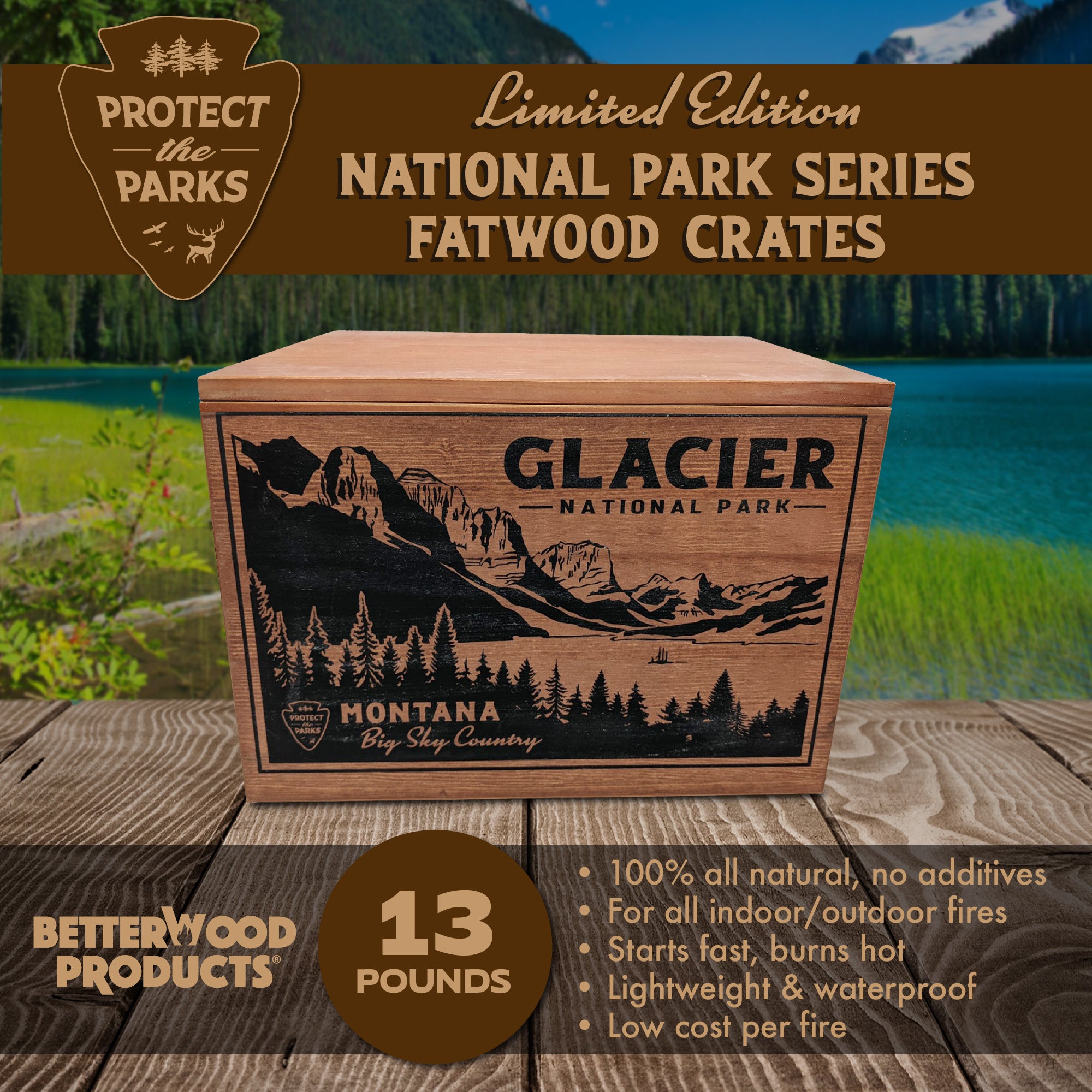 Better Wood Products Protect the Parks Series Fatwood Firestarter Crate, Glacier - Smart-nests