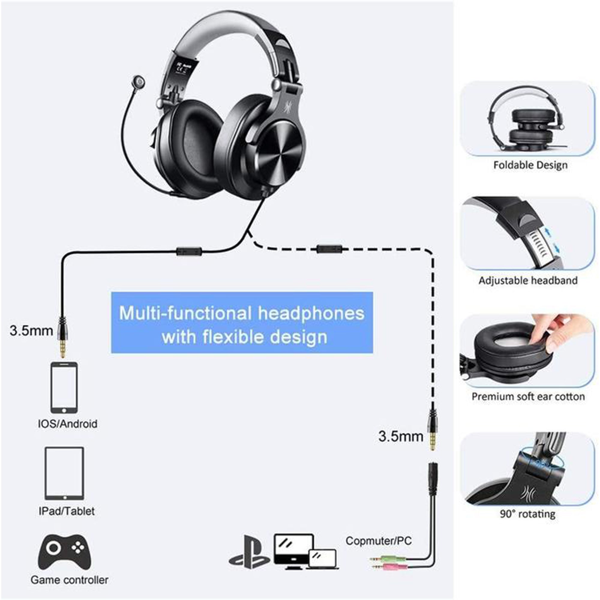 OneOdio A71D Computer Gaming Wired Over Ear Headset with Detachable Microphone - Smart-nests