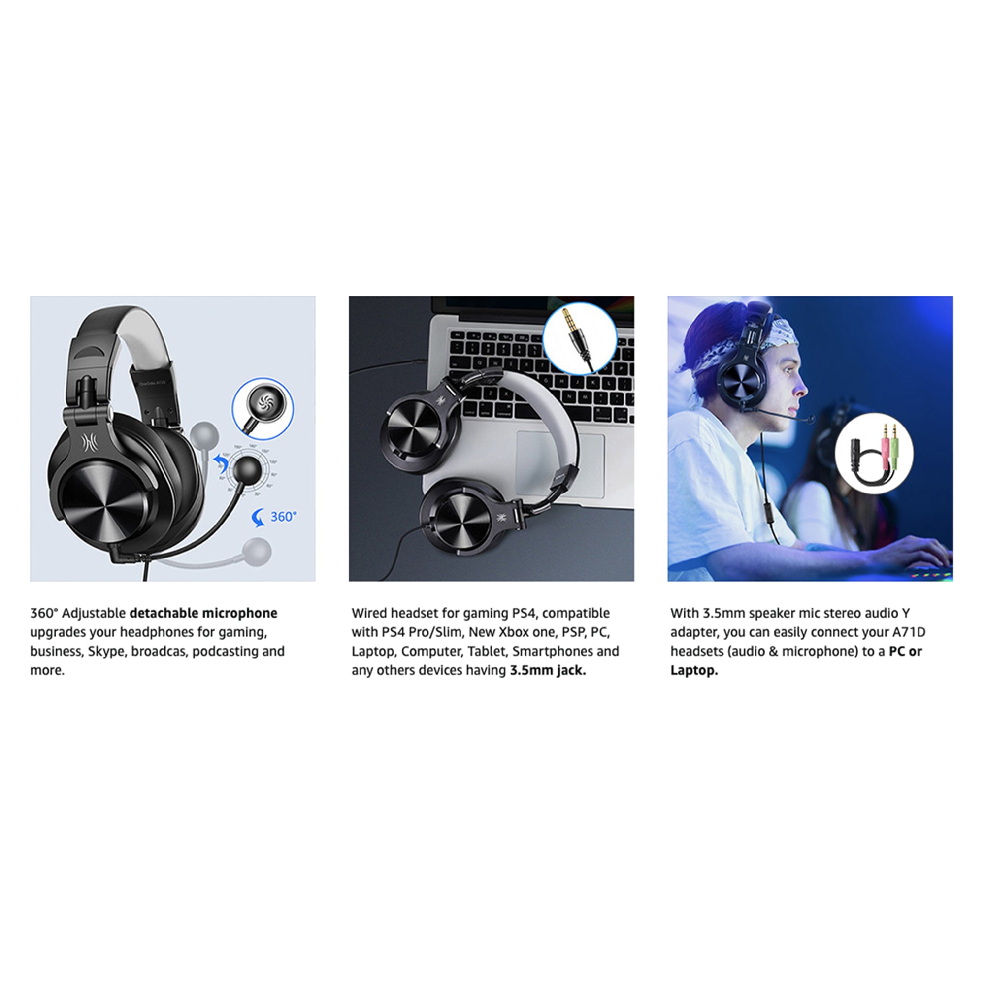 OneOdio A71D Computer Gaming Wired Over Ear Headset with Detachable Microphone - Smart-nests