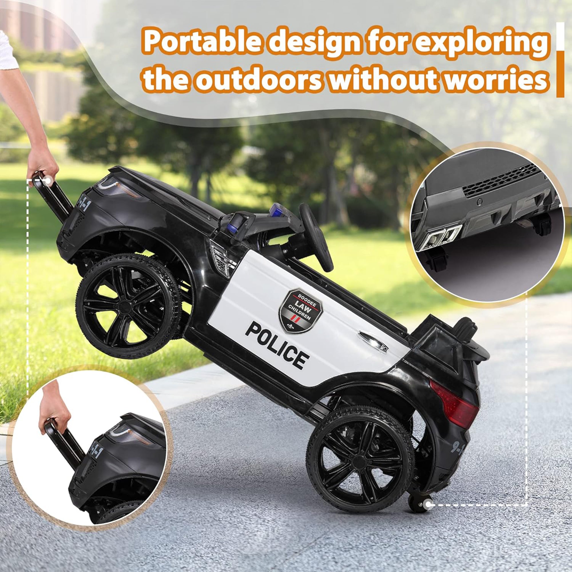 TOBBI 12 Volt Battery Powered Ride On Police SUV for Kids Ages 3 Years, Black - Smart-nests