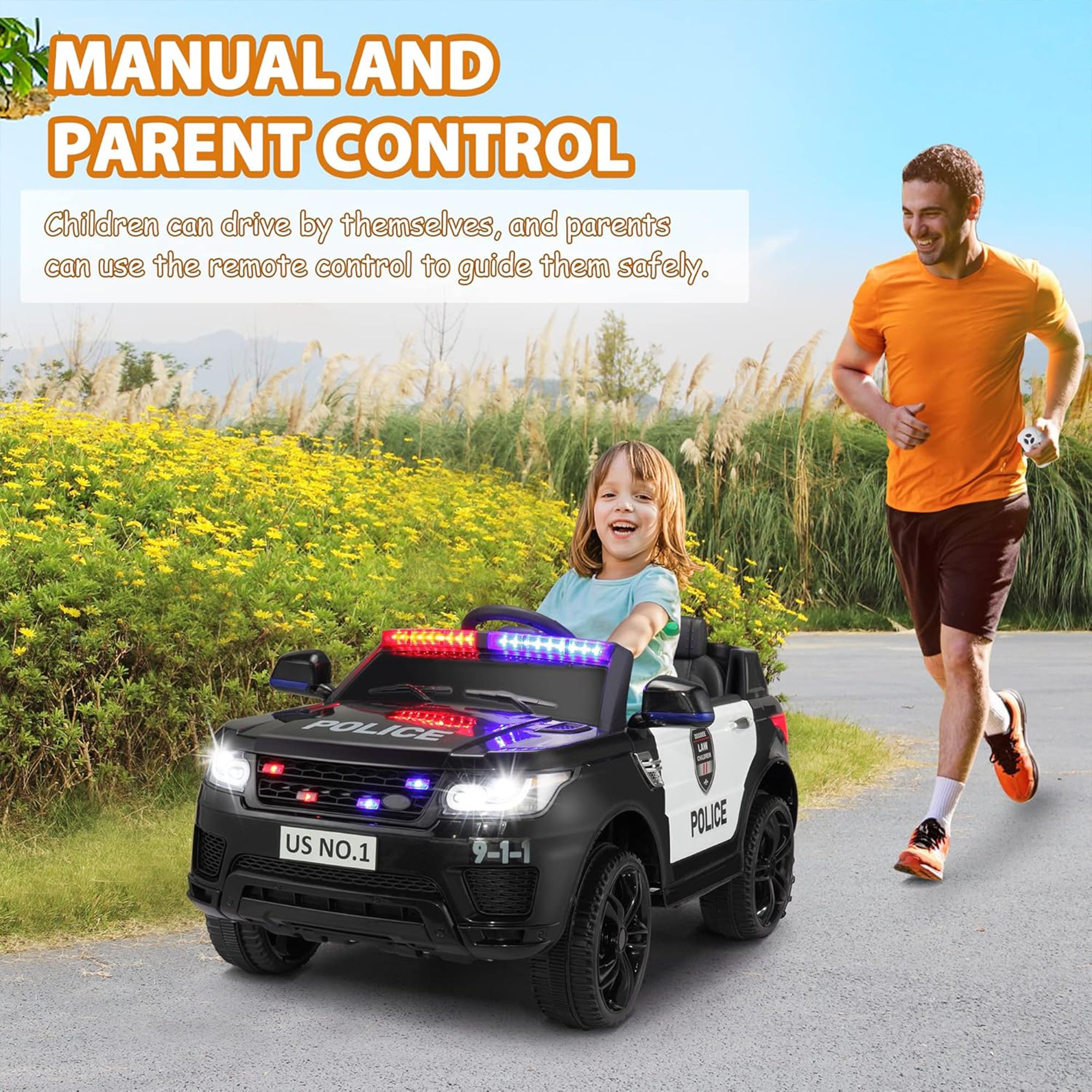 TOBBI 12 Volt Battery Powered Ride On Police SUV for Kids Ages 3 Years, Black - Smart-nests