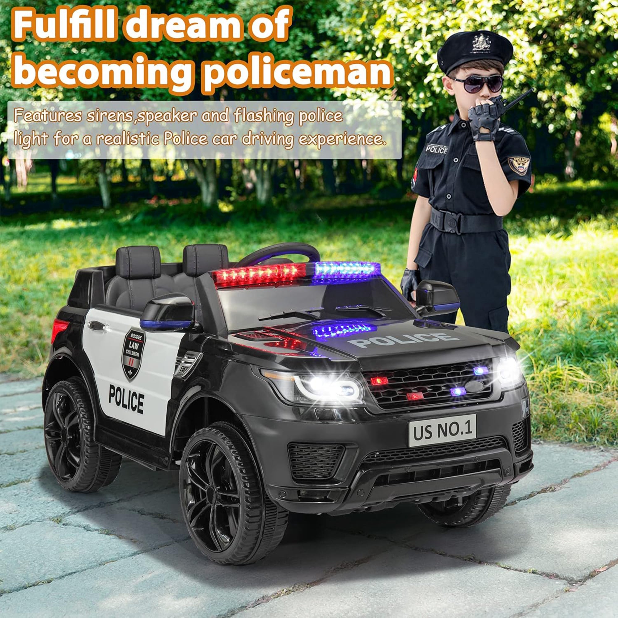 TOBBI 12 Volt Battery Powered Ride On Police SUV for Kids Ages 3 Years, Black - Smart-nests