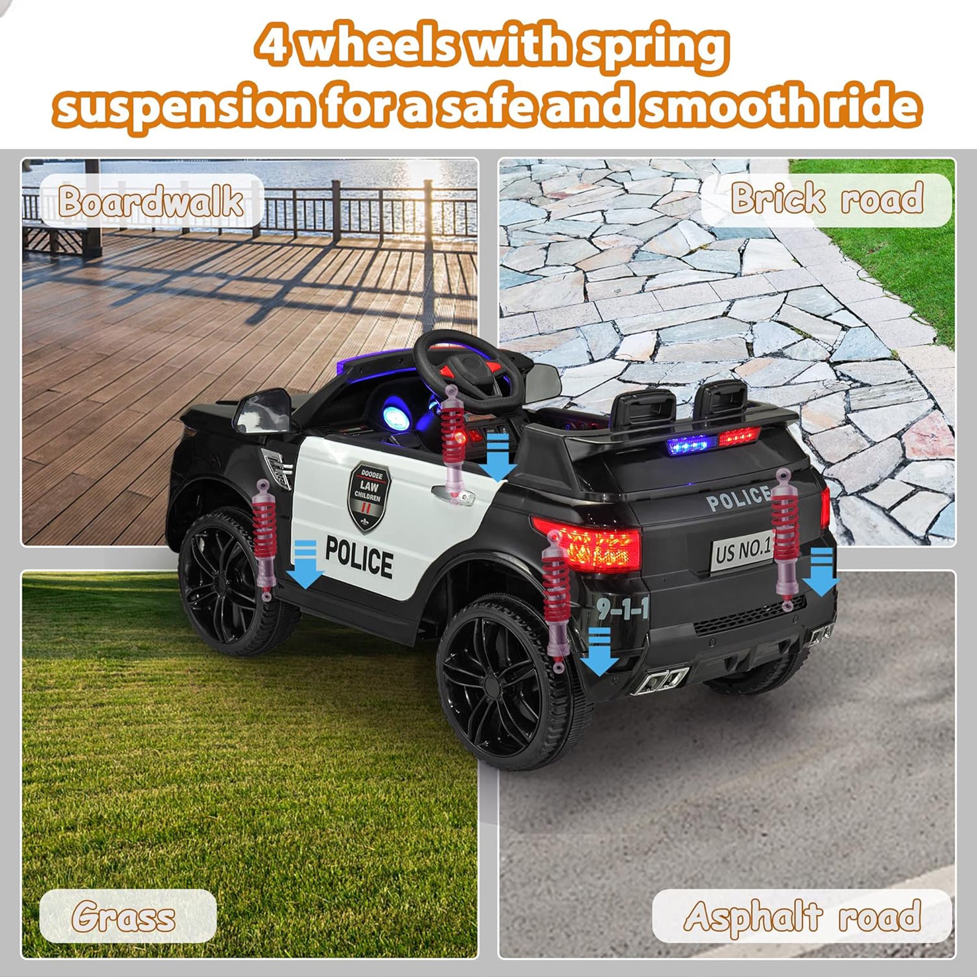 TOBBI 12 Volt Battery Powered Ride On Police SUV for Kids Ages 3 Years, Black - Smart-nests