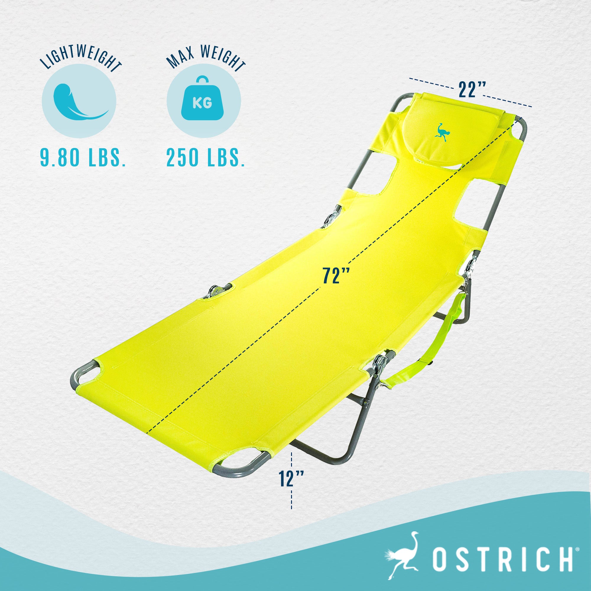Ostrich Chaise Lounge, Facedown Beach Camping Pool Tanning Chair, Lime Green - Smart-nests
