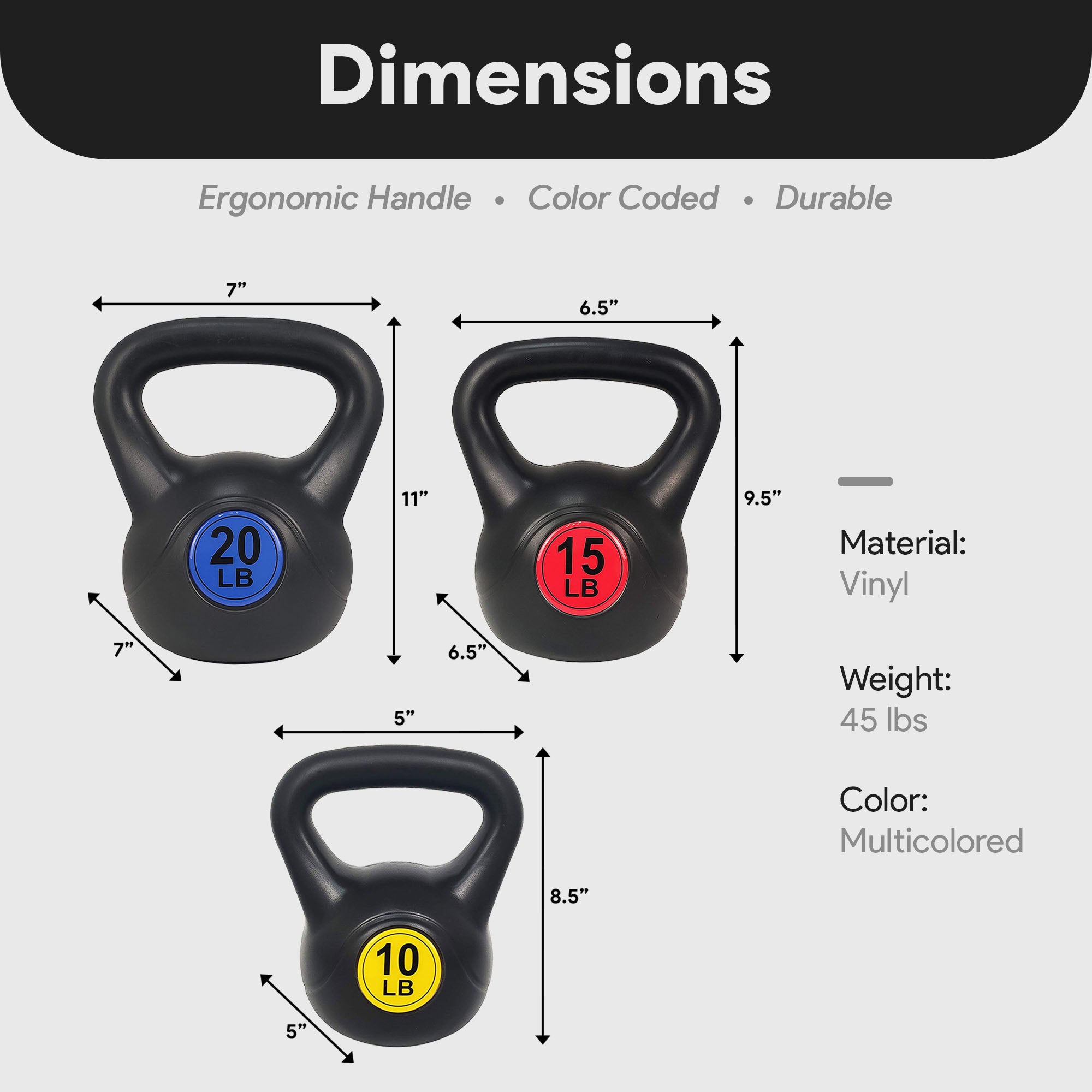 BalanceFrom Kettlebell Fitness Exercise Weights, Set of 3, 10, 15, and 20 Pounds - Smart-nests