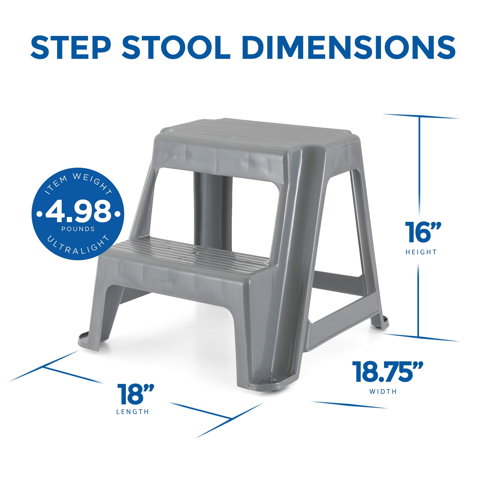 Gracious Living 16" Plastic 2 Step Portable Garage Home & Kitchen Stool, Gray - Smart-nests