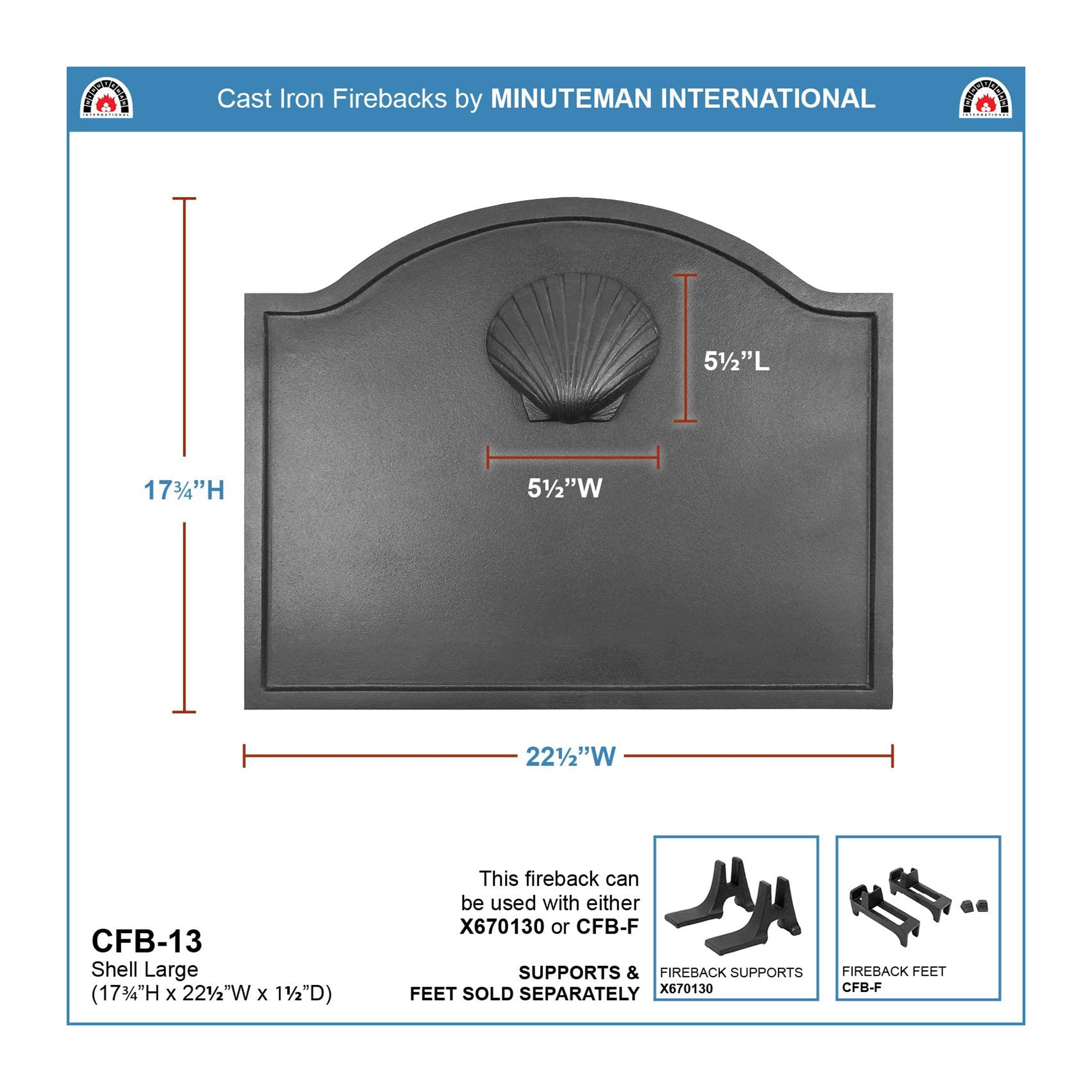 Minuteman International CFB-13 Cast Iron Shell Fireplace Fireback, Large, Black - Smart-nests