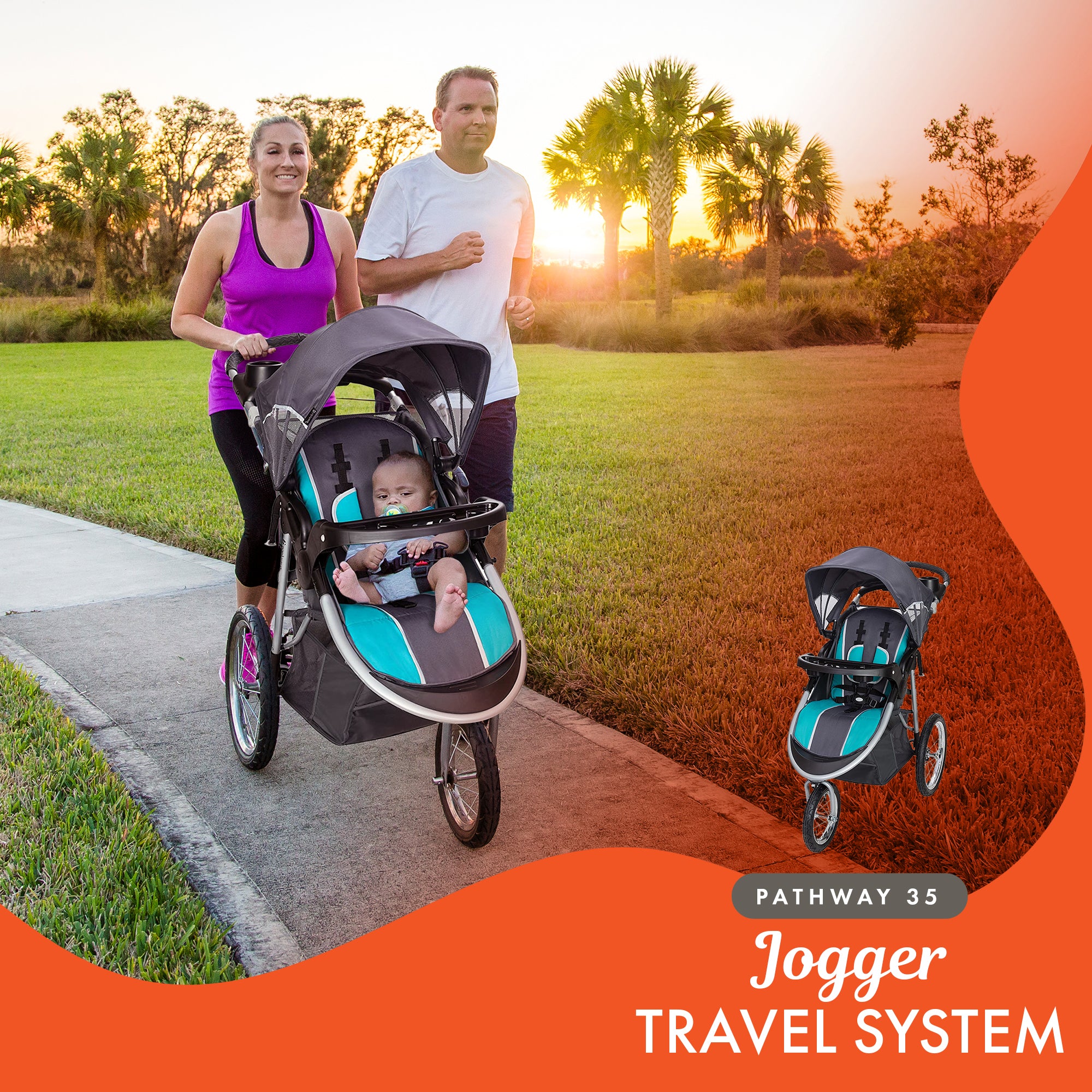 Baby Trend Pathway 35 Jogger Infant Baby Jogger Stroller Travel System, Teal - Smart-nests