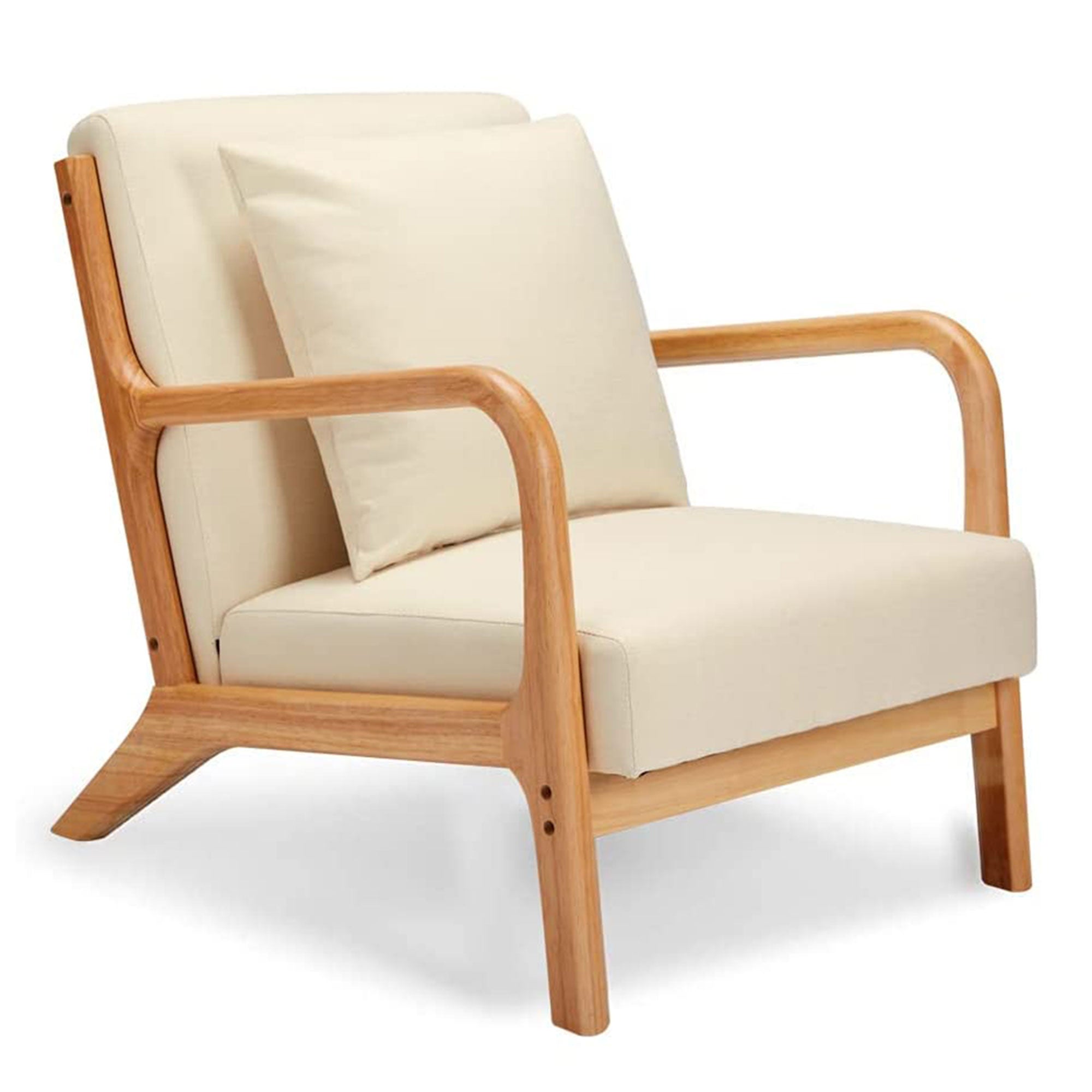 Jomeed Oak Wood Frame Mid Century Modern Accent Chair for Living Room, Beige - Smart-nests