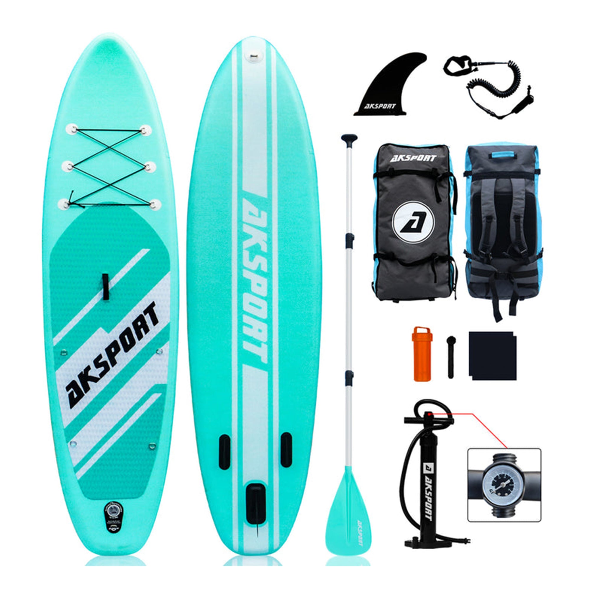 AKSPORT 10'6" Inflatable SUP All Around Stand Up Paddle Board Kit, Mint Green - Smart-nests
