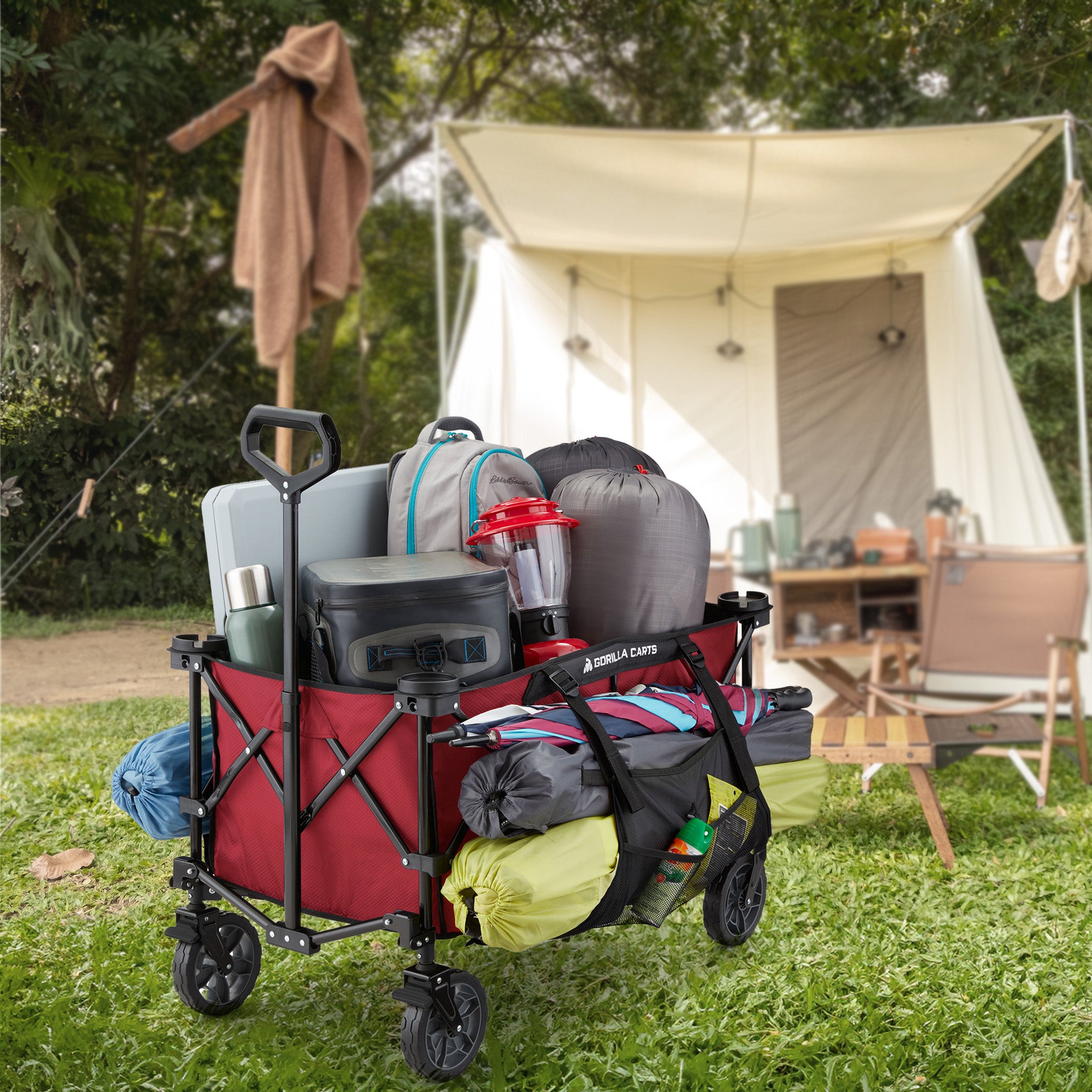 Gorilla Carts 7 Cubic Feet Foldable Utility Beach Wagon with Oversized Bed, Red - Smart-nests