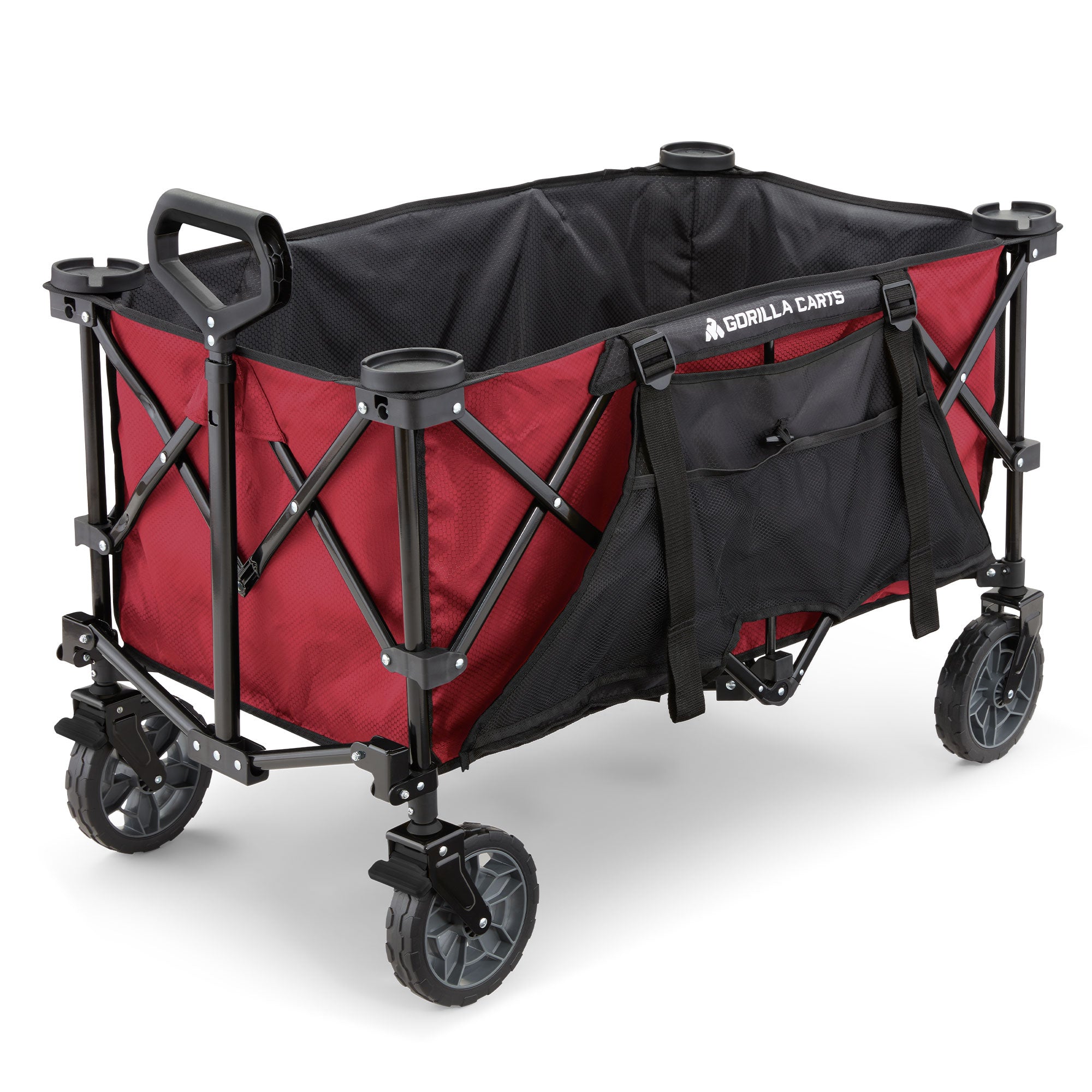 Gorilla Carts 7 Cubic Feet Foldable Utility Beach Wagon with Oversized Bed, Red - Smart-nests