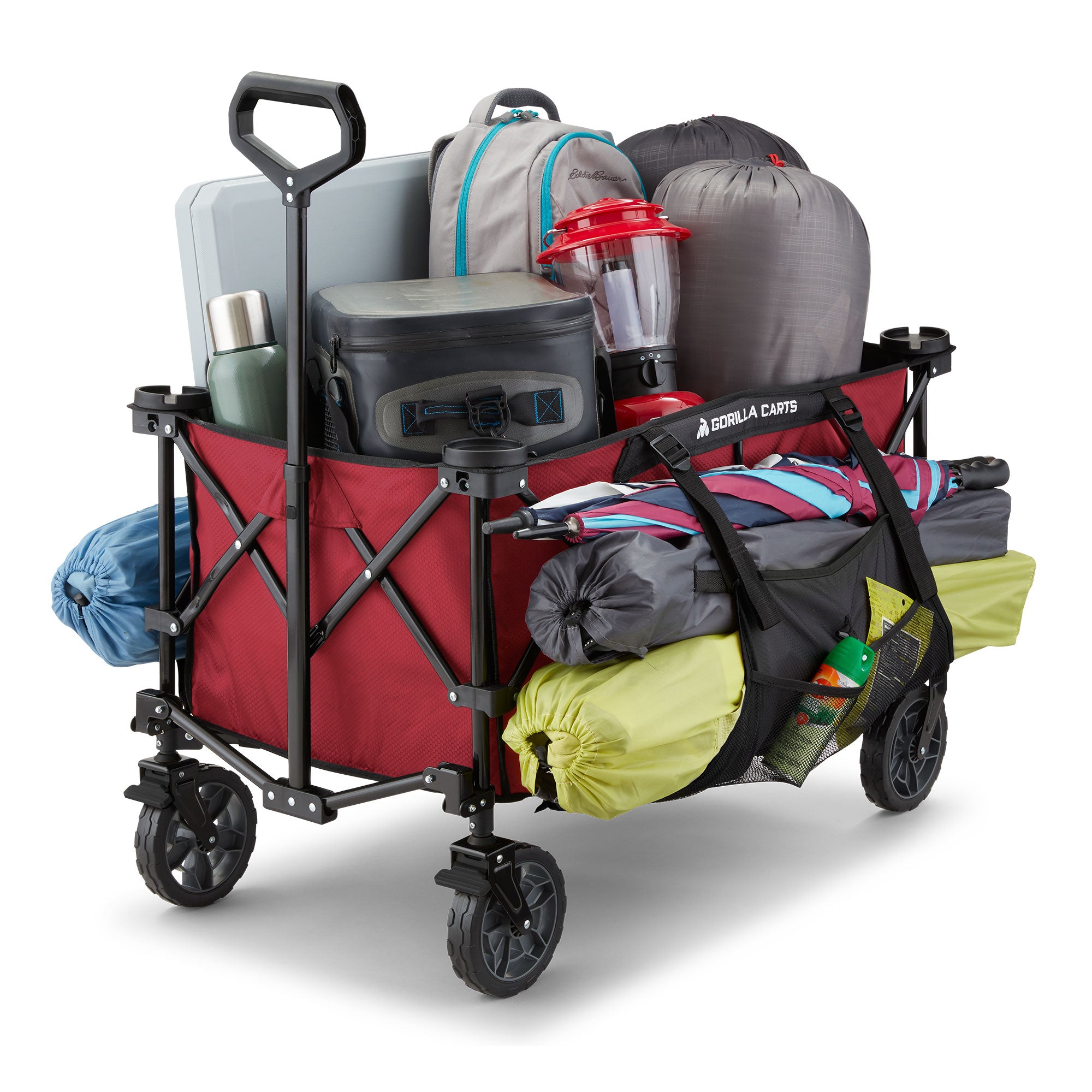 Gorilla Carts 7 Cubic Feet Foldable Utility Beach Wagon with Oversized Bed, Red - Smart-nests