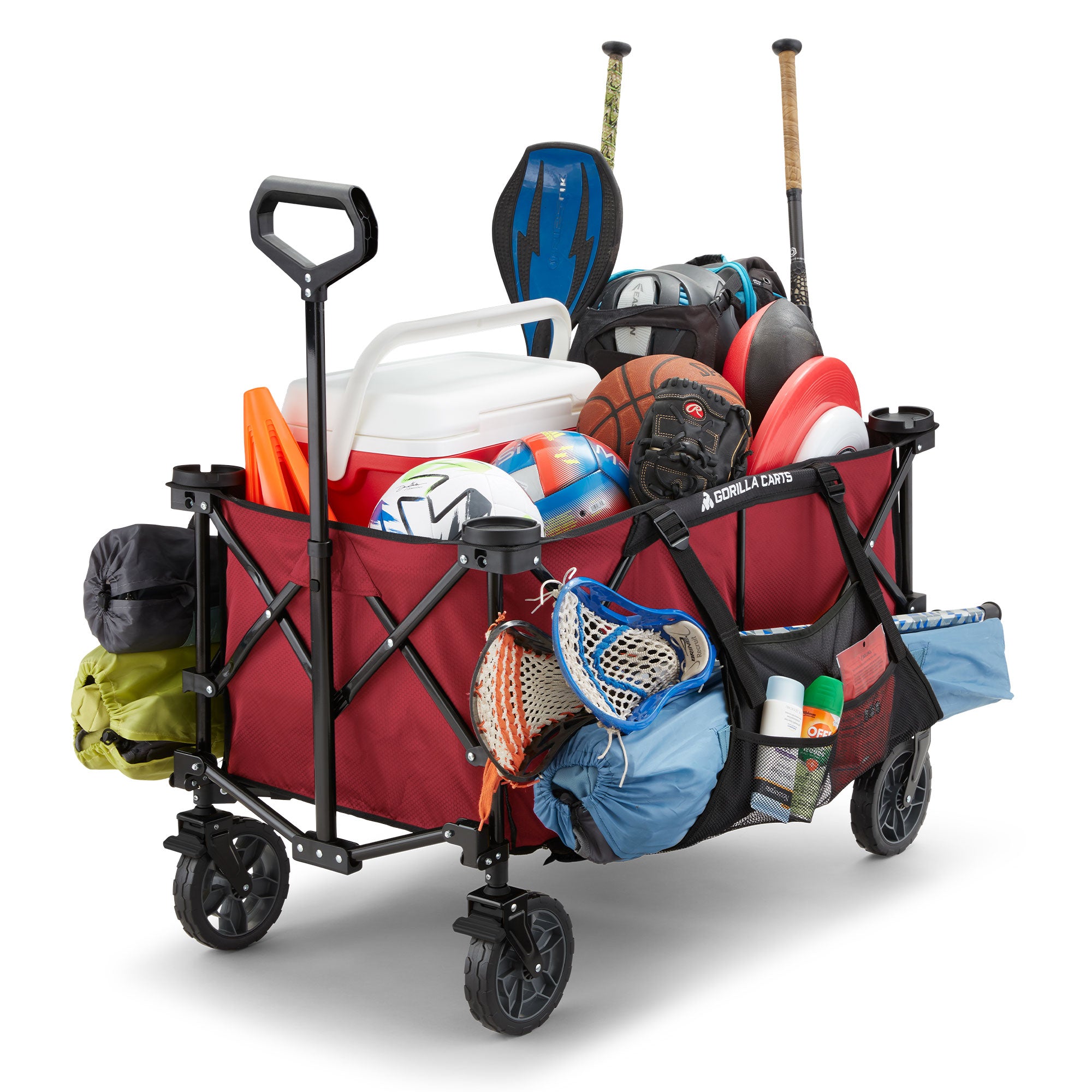 Gorilla Carts 7 Cubic Feet Foldable Utility Beach Wagon with Oversized Bed, Red - Smart-nests