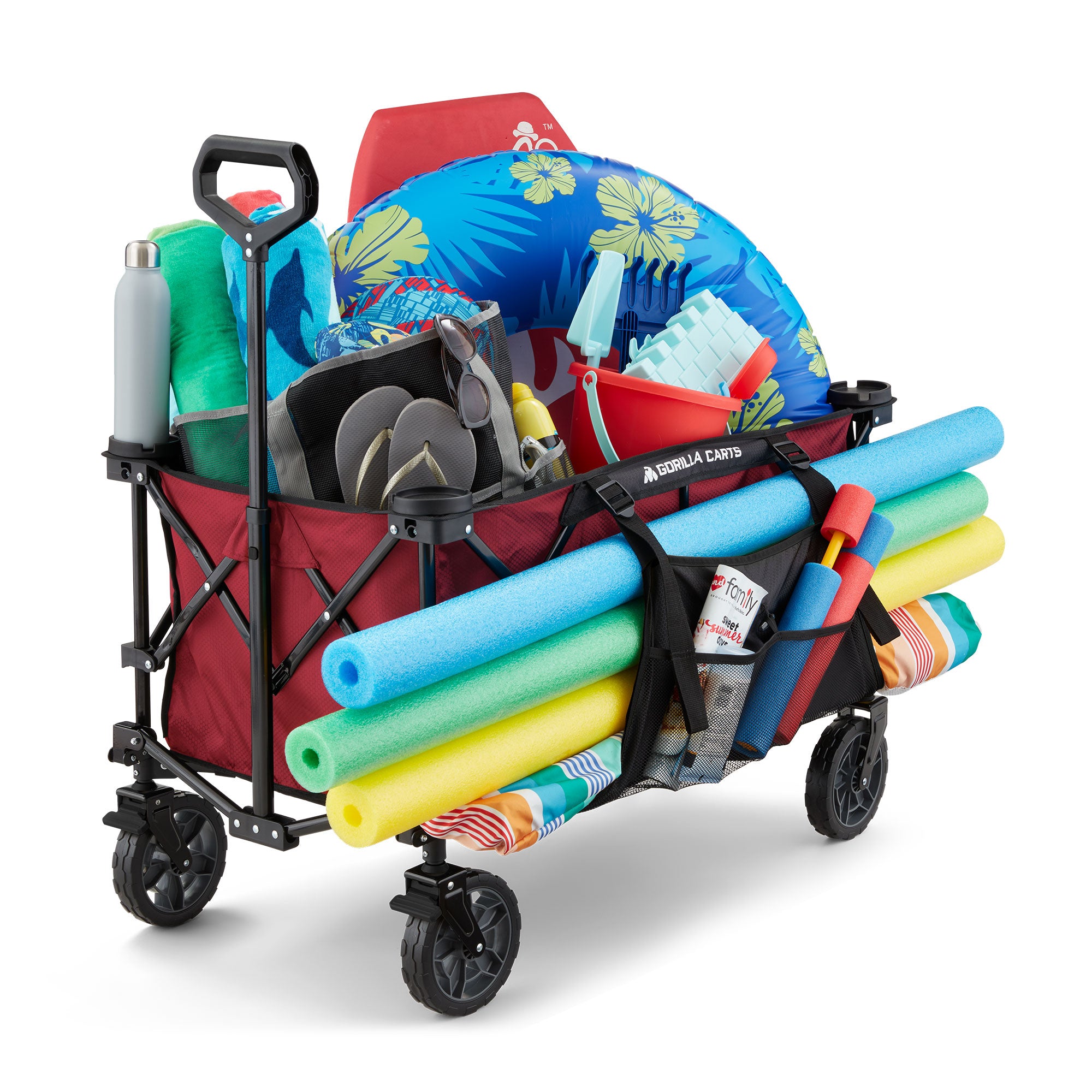 Gorilla Carts 7 Cubic Feet Foldable Utility Beach Wagon with Oversized Bed, Red - Smart-nests