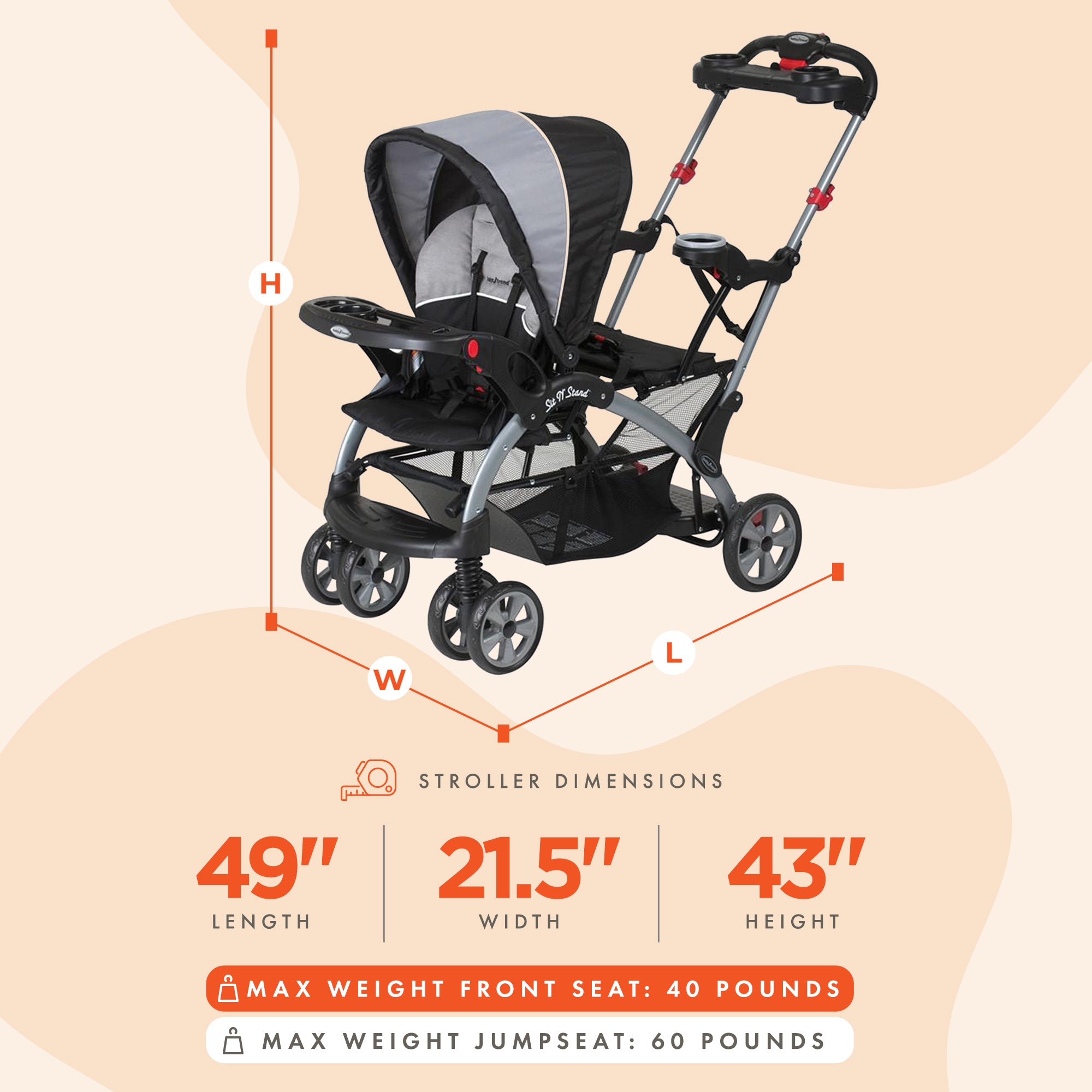 Baby Trend Sit N' Stand Foldable Front and Rear Seat Ultra Stroller, Phantom - Smart-nests