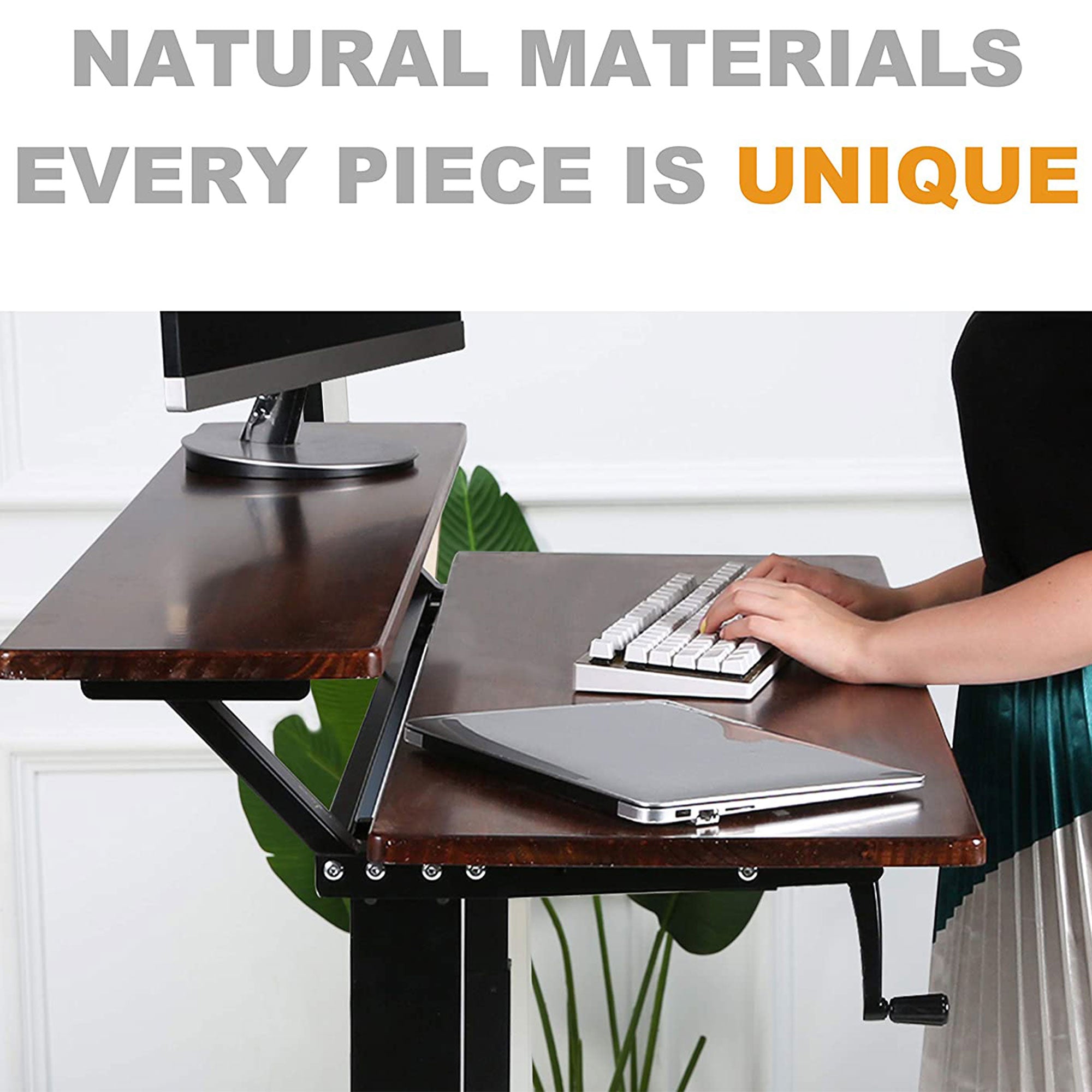 SDADI Adjustable Height Steel Frame 2 Tier Standing Desk w/ Crank, Light Grain - Smart-nests