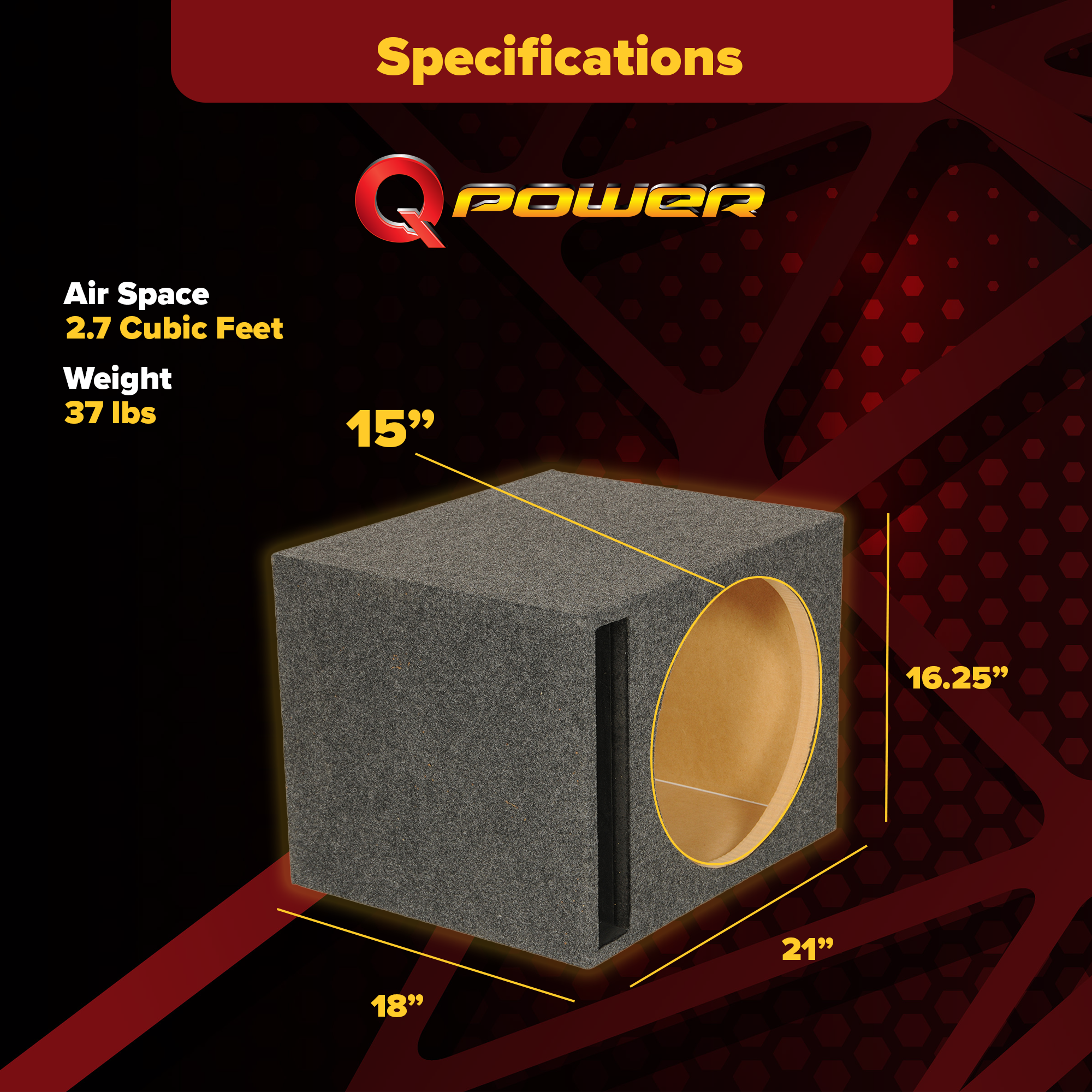 QPower 15" Heavy-Duty Single Vented Vehicle Subwoofer Enclosure Woofer Box, Gray - Smart-nests
