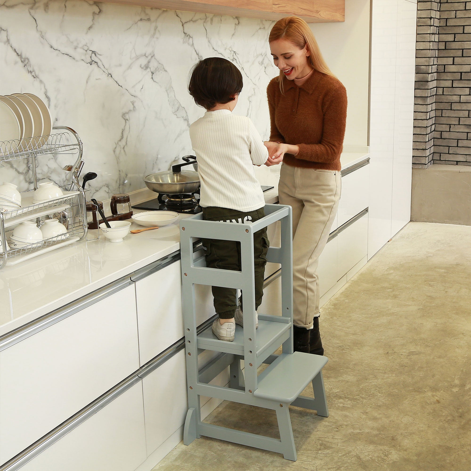 SDADI LT05G Mother's Helper Adjustable Height Kids Kitchen Step Stool, Gray - Smart-nests