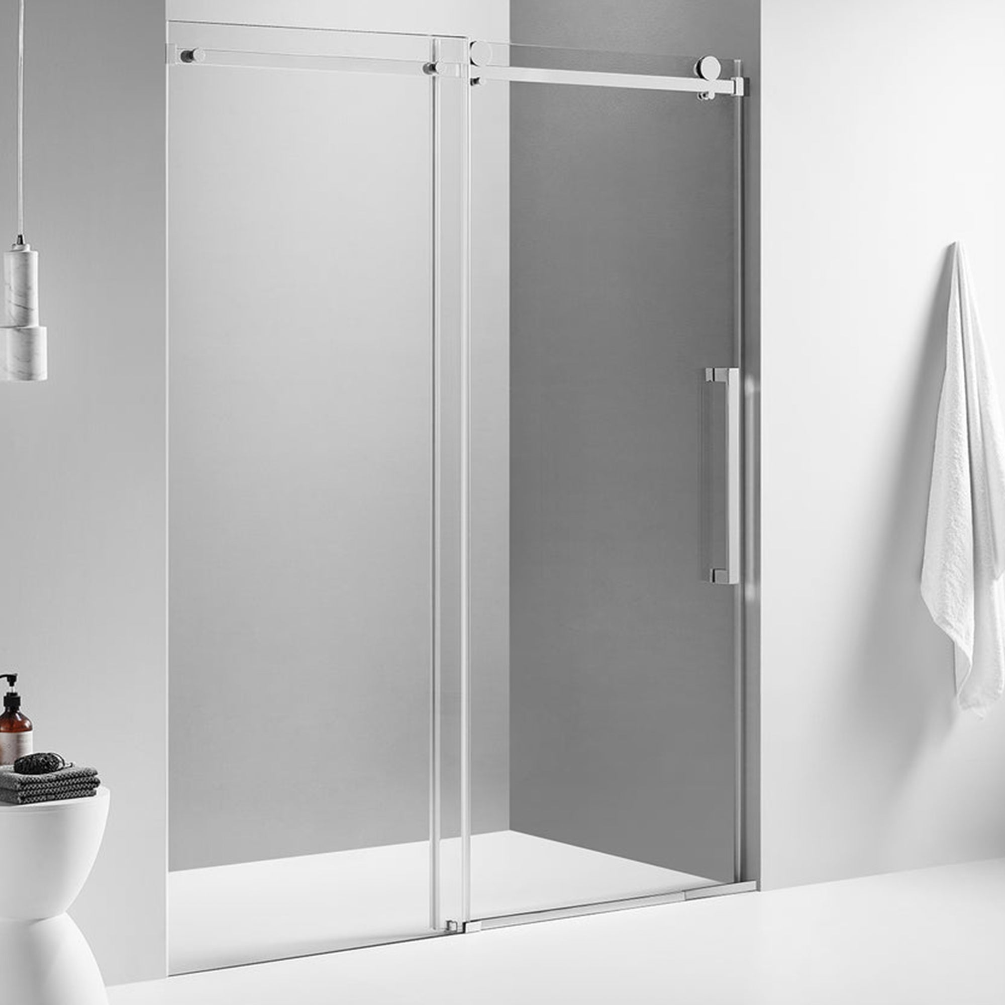 Serene Valley 72 x 74 Inch Square Rail Frameless Sliding Shower Door, Chrome - Smart-nests