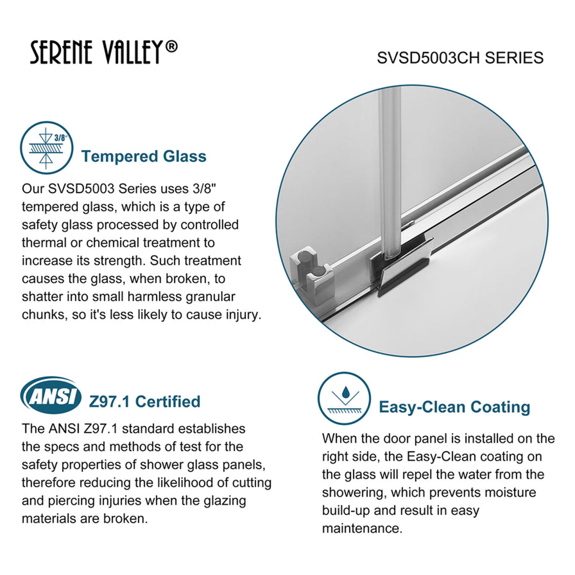 Serene Valley 72 x 74 Inch Square Rail Frameless Sliding Shower Door, Chrome - Smart-nests