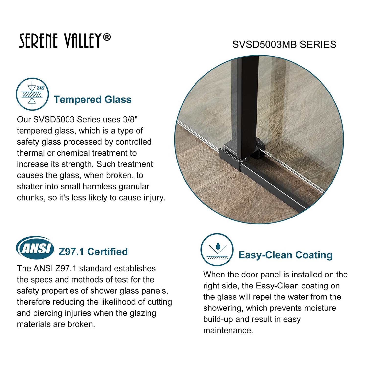 Serene Valley 48 x 74 Inch Square Rail Frameless Sliding Shower Door, Black - Smart-nests