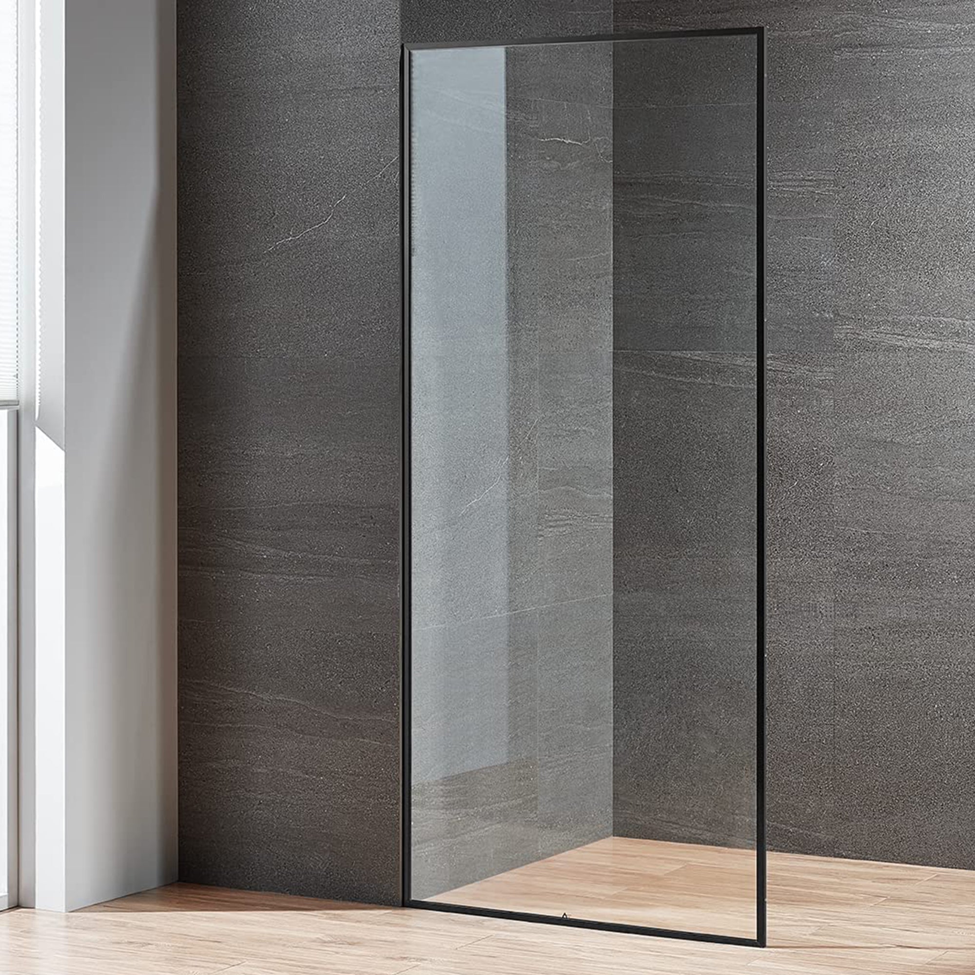 Serene Valley 34 x 72 Inch Tempered Glass Stand Alone Shower Screen, Matte Black - Smart-nests