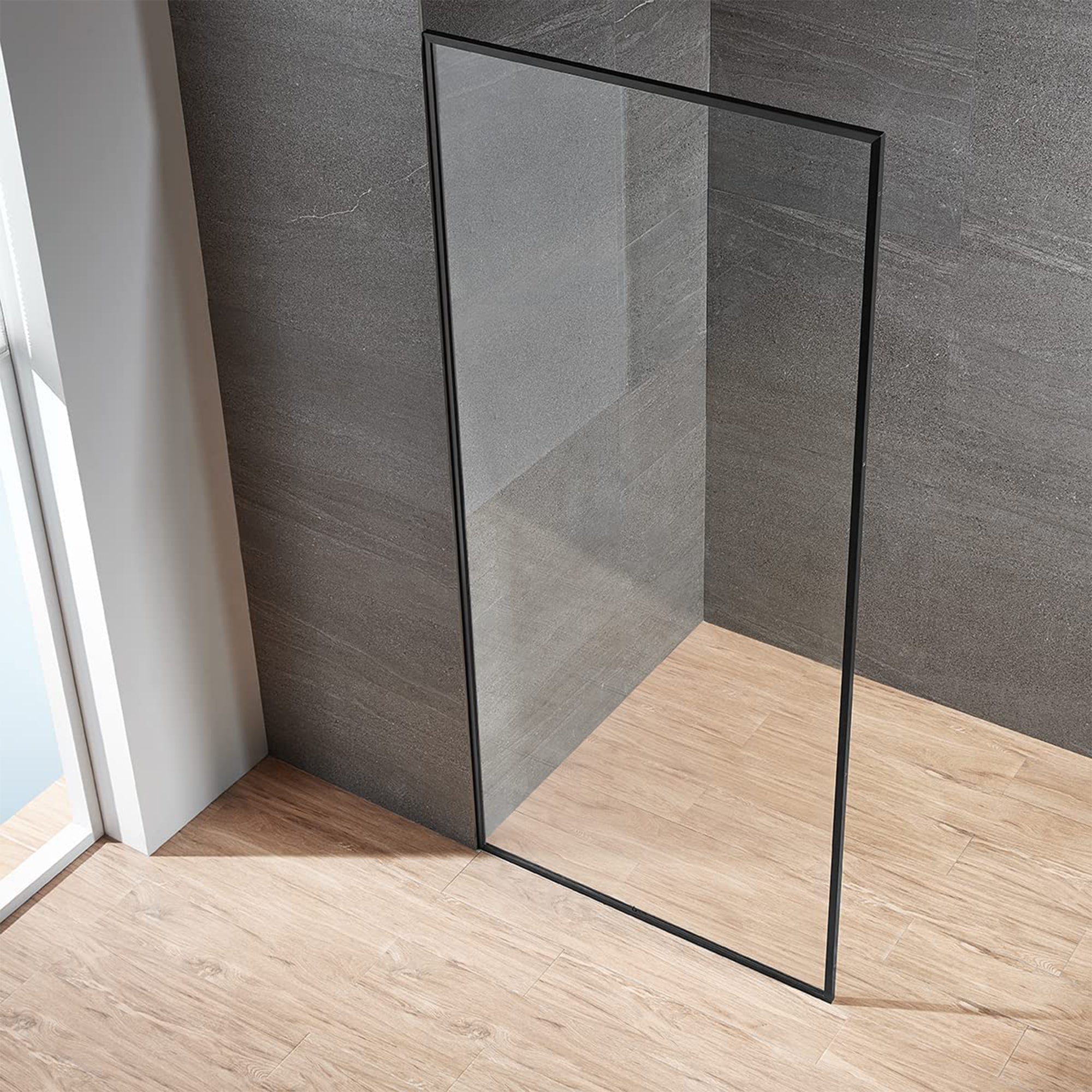 Serene Valley 34 x 72 Inch Tempered Glass Stand Alone Shower Screen, Matte Black - Smart-nests