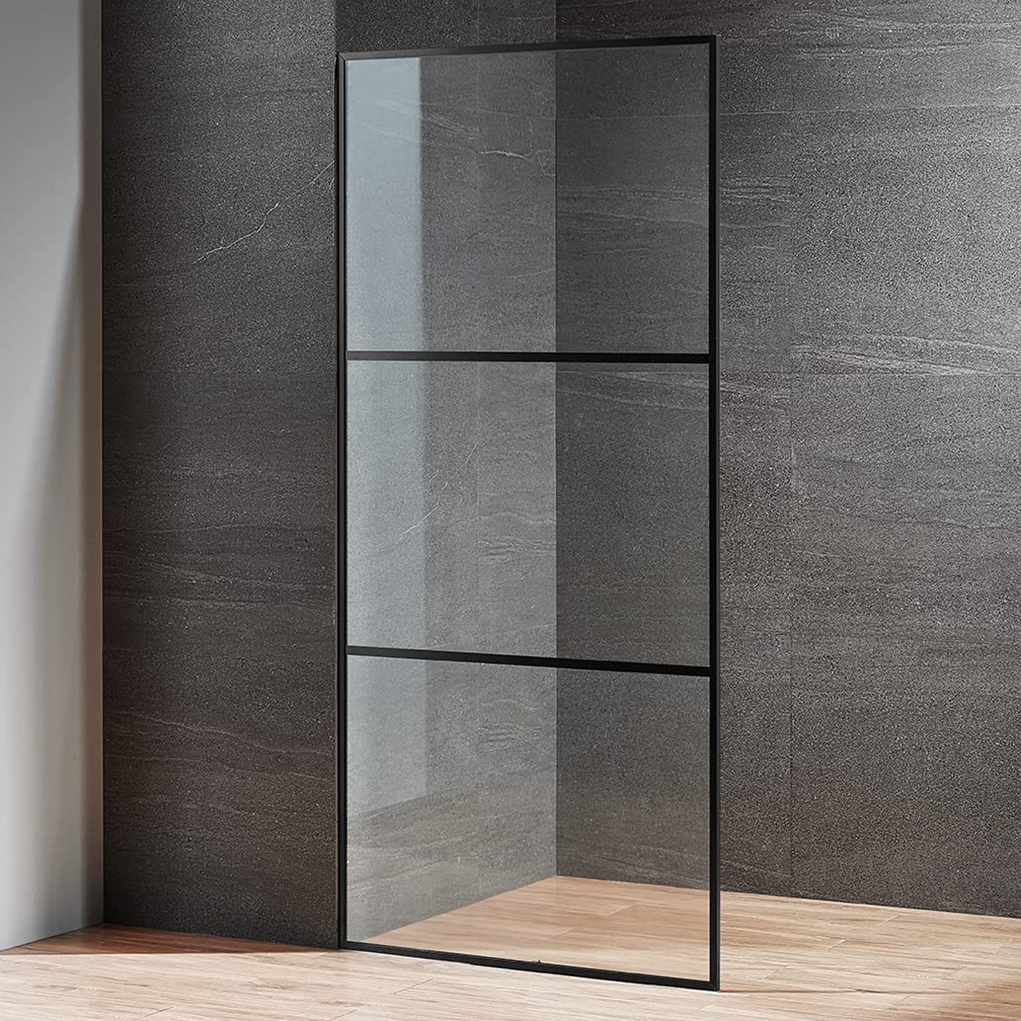 Serene Valley 34 x 72 Inch Tempered Glass Stand Alone Shower Screen, Matte Black - Smart-nests