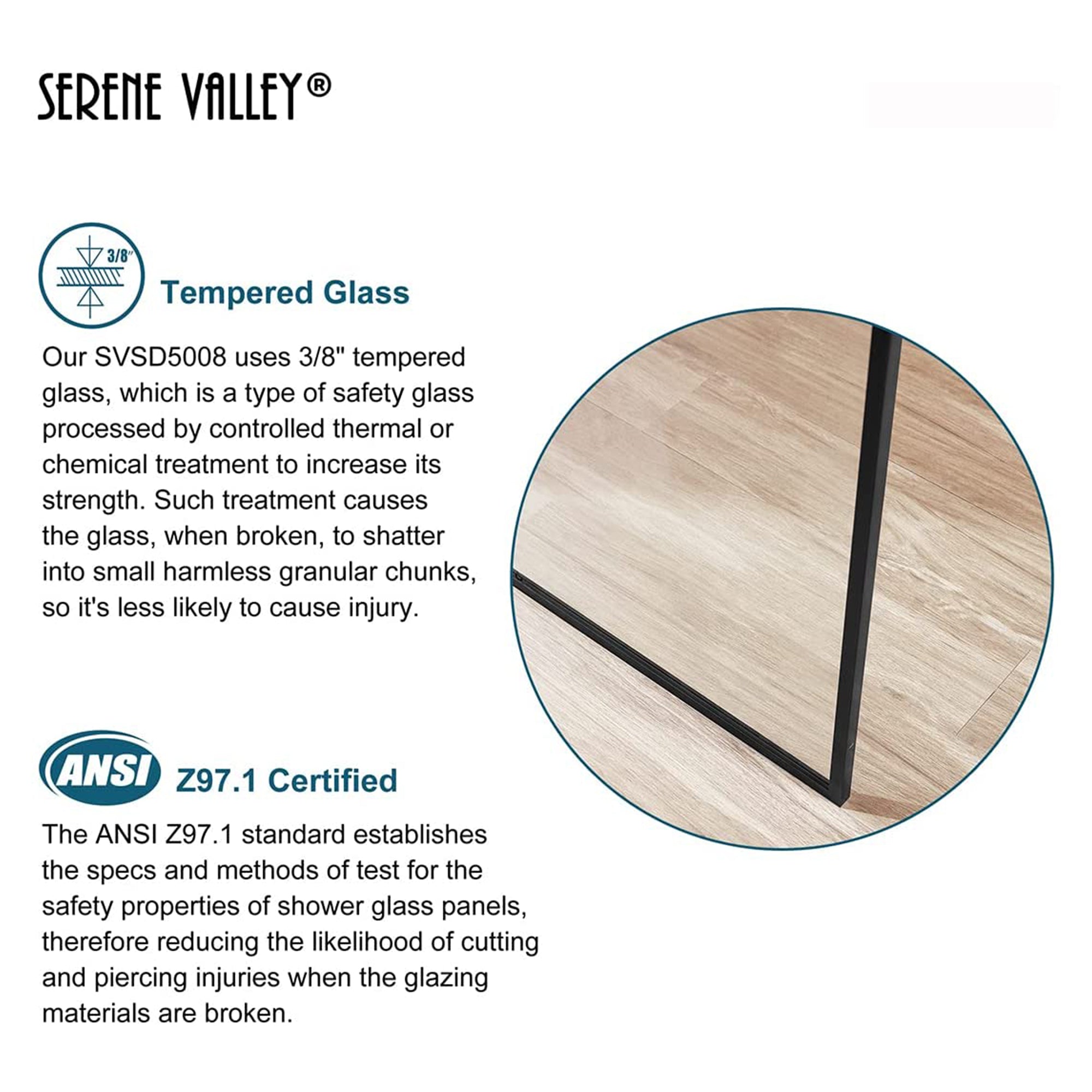 Serene Valley 34 x 72 Inch Tempered Glass Stand Alone Shower Screen, Matte Black - Smart-nests