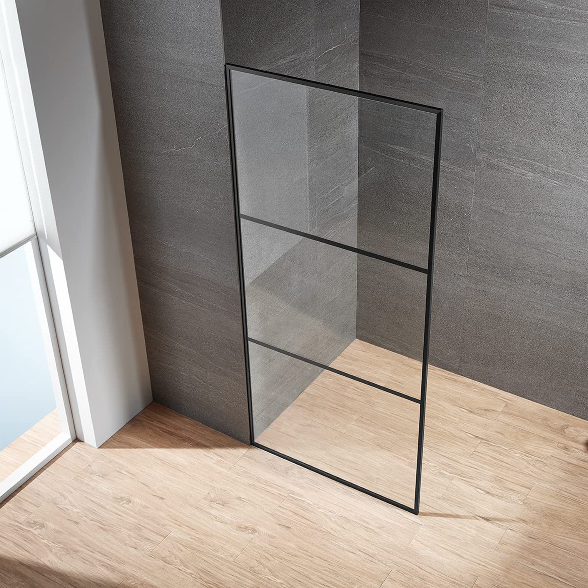 Serene Valley 34 x 72 Inch Tempered Glass Stand Alone Shower Screen, Matte Black - Smart-nests