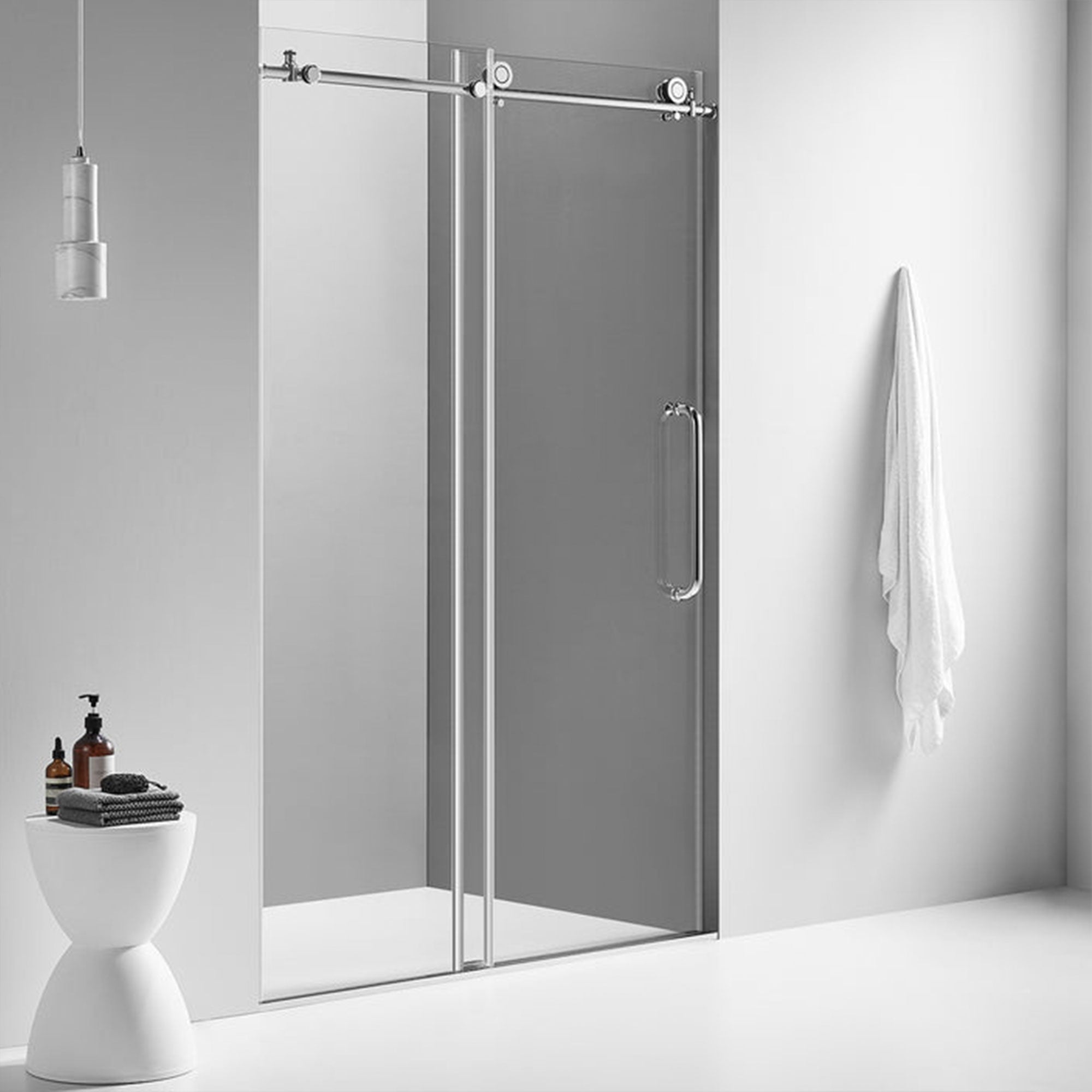 Serene Valley 60 x 66 Inch Square Rail Frameless Sliding Shower Door, Chrome - Smart-nests