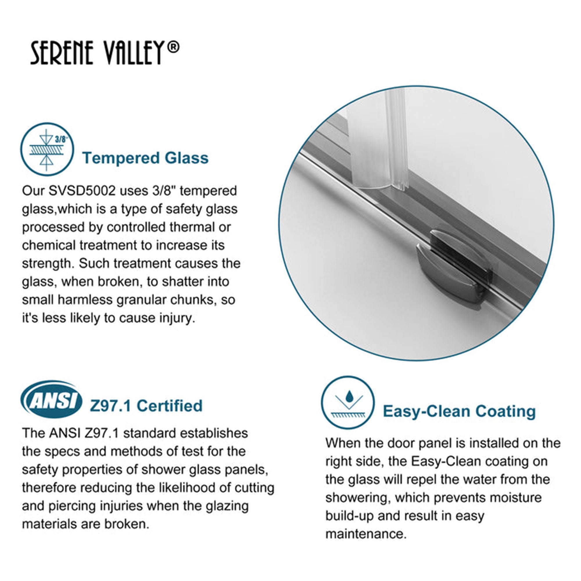 Serene Valley 60 x 66 Inch Square Rail Frameless Sliding Shower Door, Chrome - Smart-nests